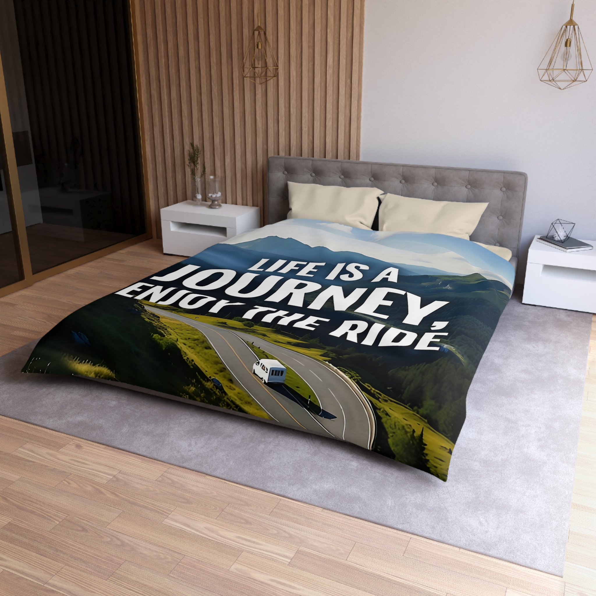 14082233819244474790_2048.jpeg Duvet Cover — "Life Is A Journey, Enjoy The Ride" Mountain Road Microfiber