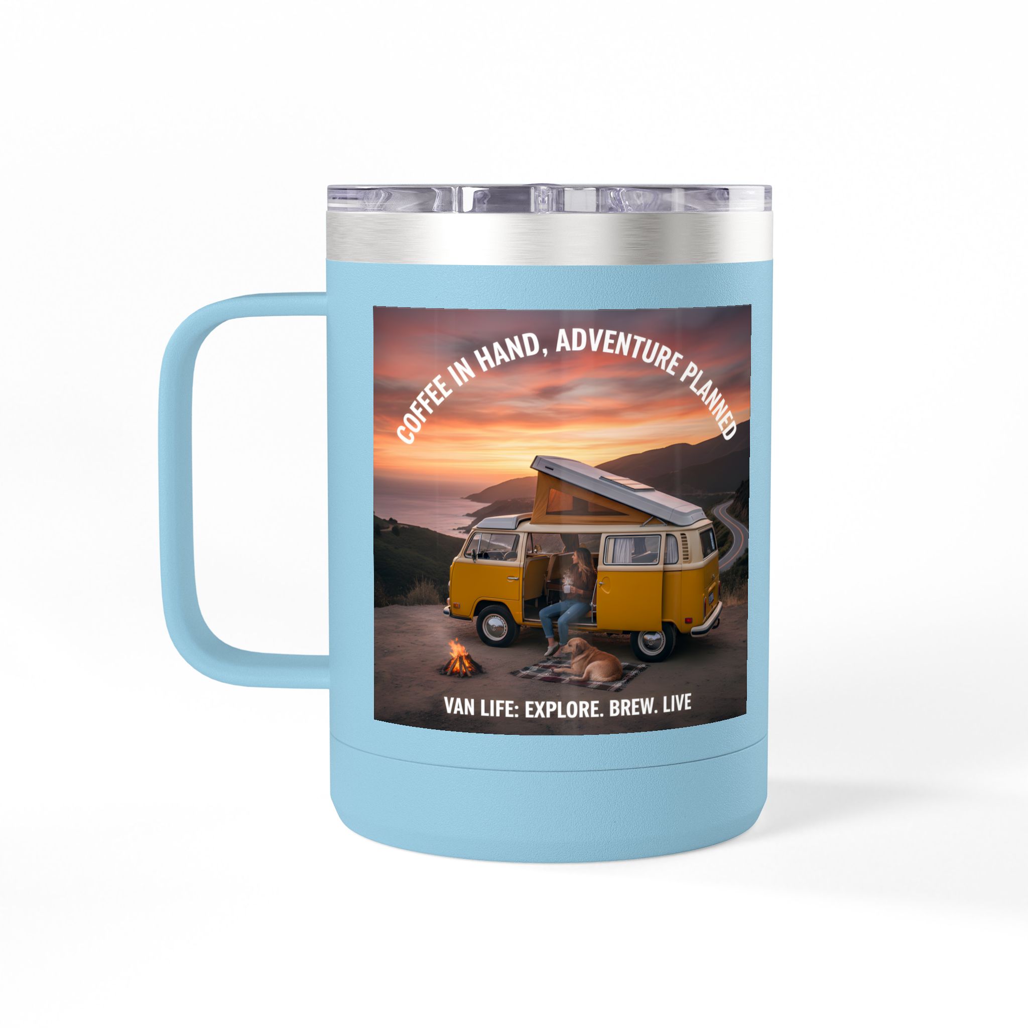 Coffee Mug Tumbler, 15oz — "Coffee in Hand, Adventure Planned"