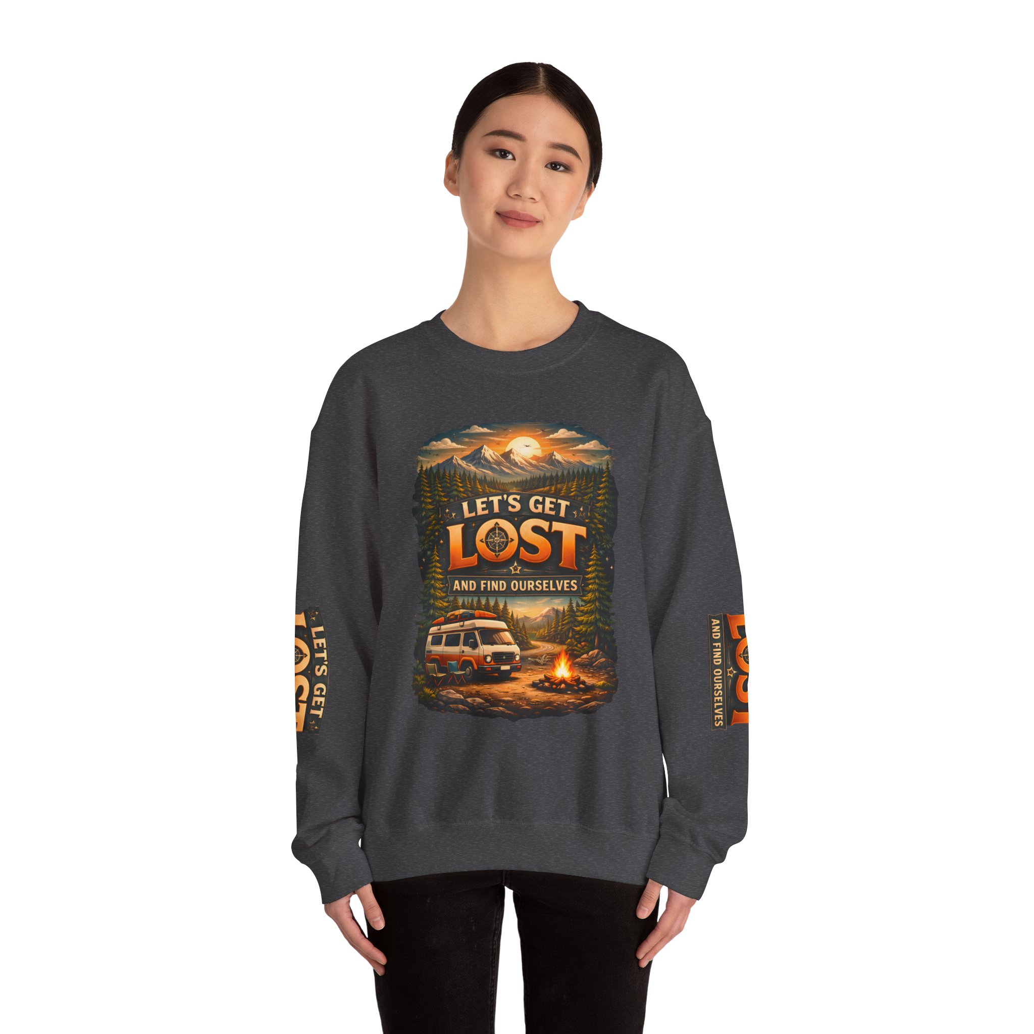 Unisex Heavy Blend™ Crewneck Sweatshirt — "Let´s Get Lost And Found Ourselfs" Design Scenic-Line