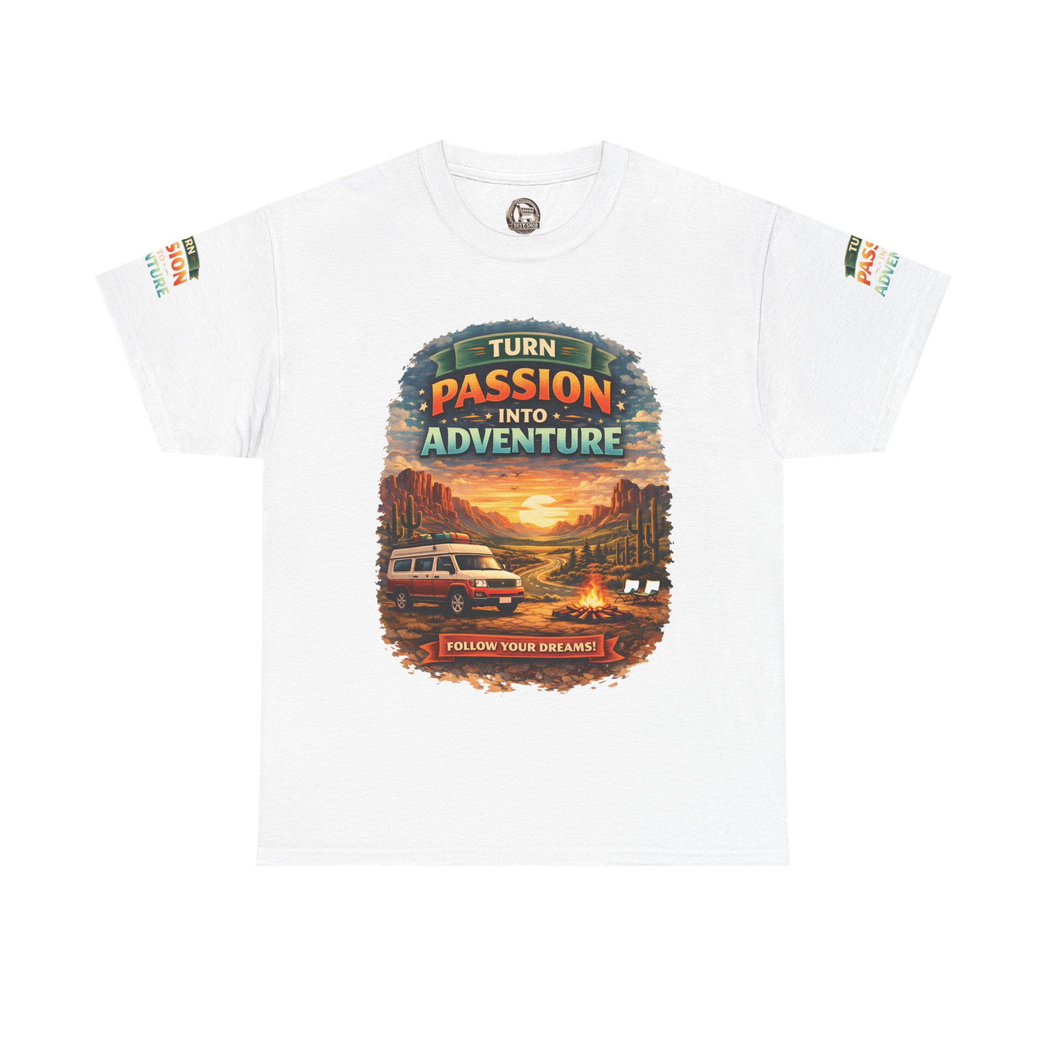 Unisex Heavy Cotton Tee — "Turn Passion Into Adventure" Design Scenic-Line