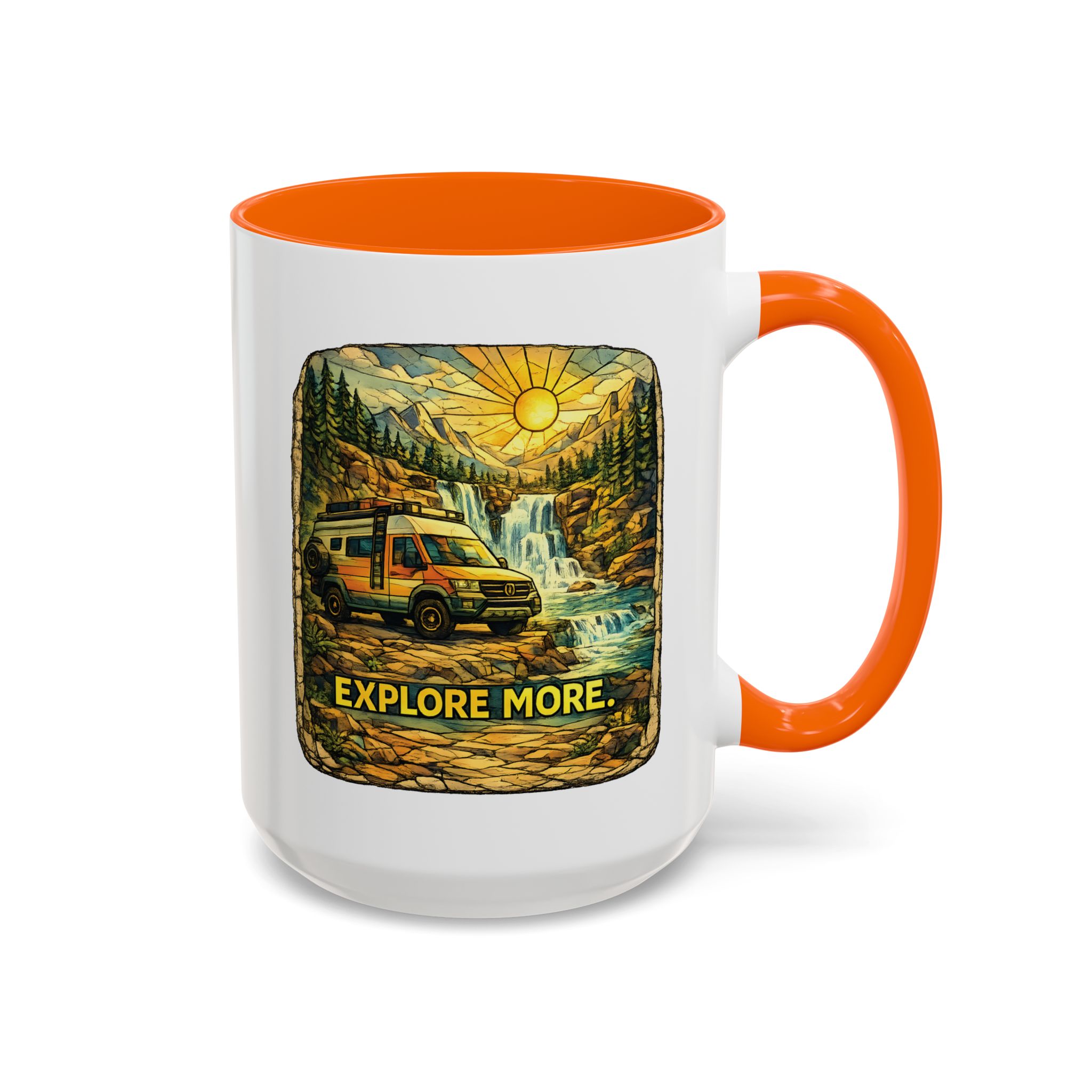 Accent Coffee Mug (11, 15oz) — "Explore More" Design Cubic-Line