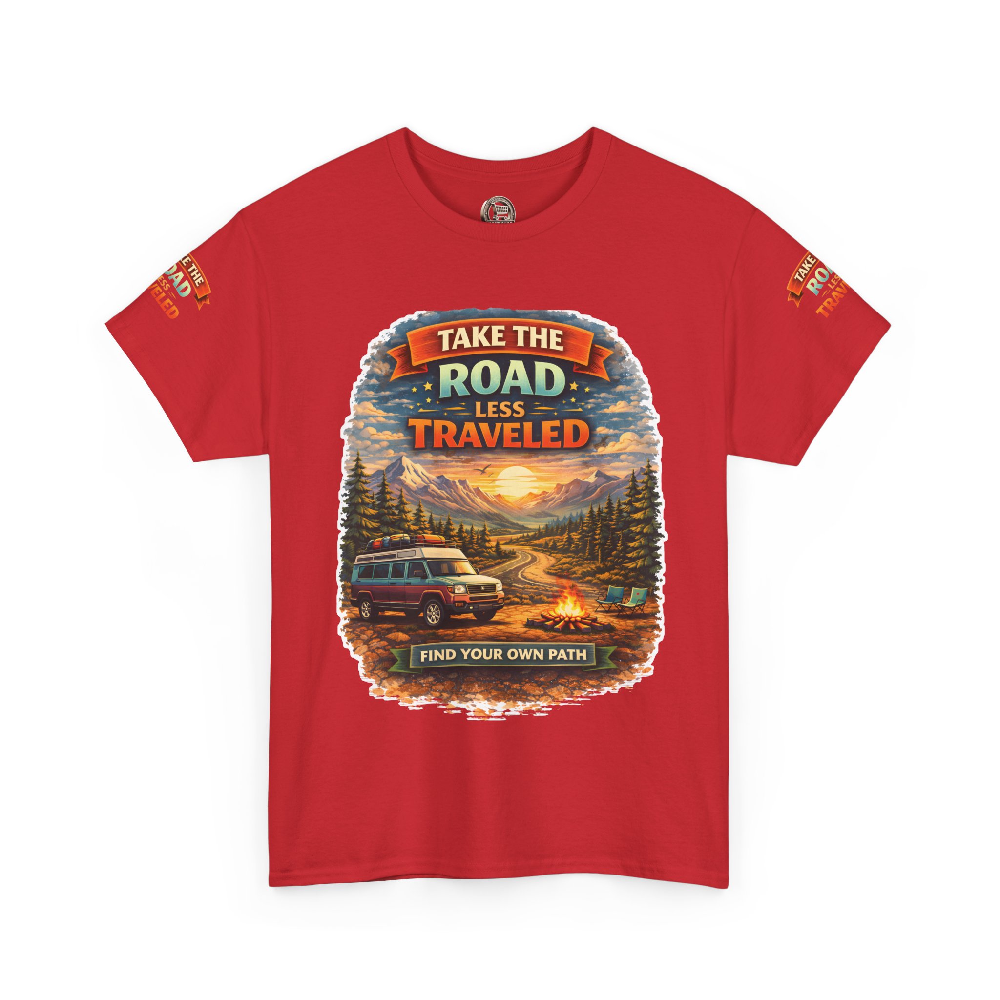 Unisex Heavy Cotton Tee — "Take The Road Less Traveled" Design Scenic-Line