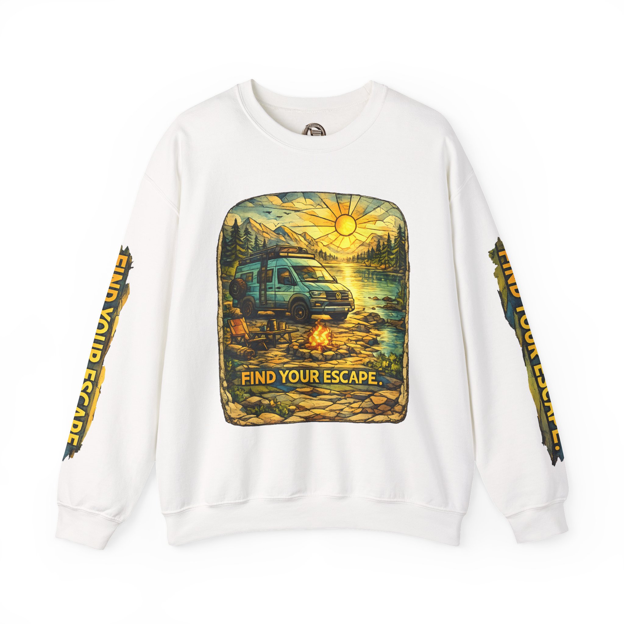 Unisex Heavy Blend™ Crewneck Sweatshirt — "Find Your Escape" Design Cubic-Line