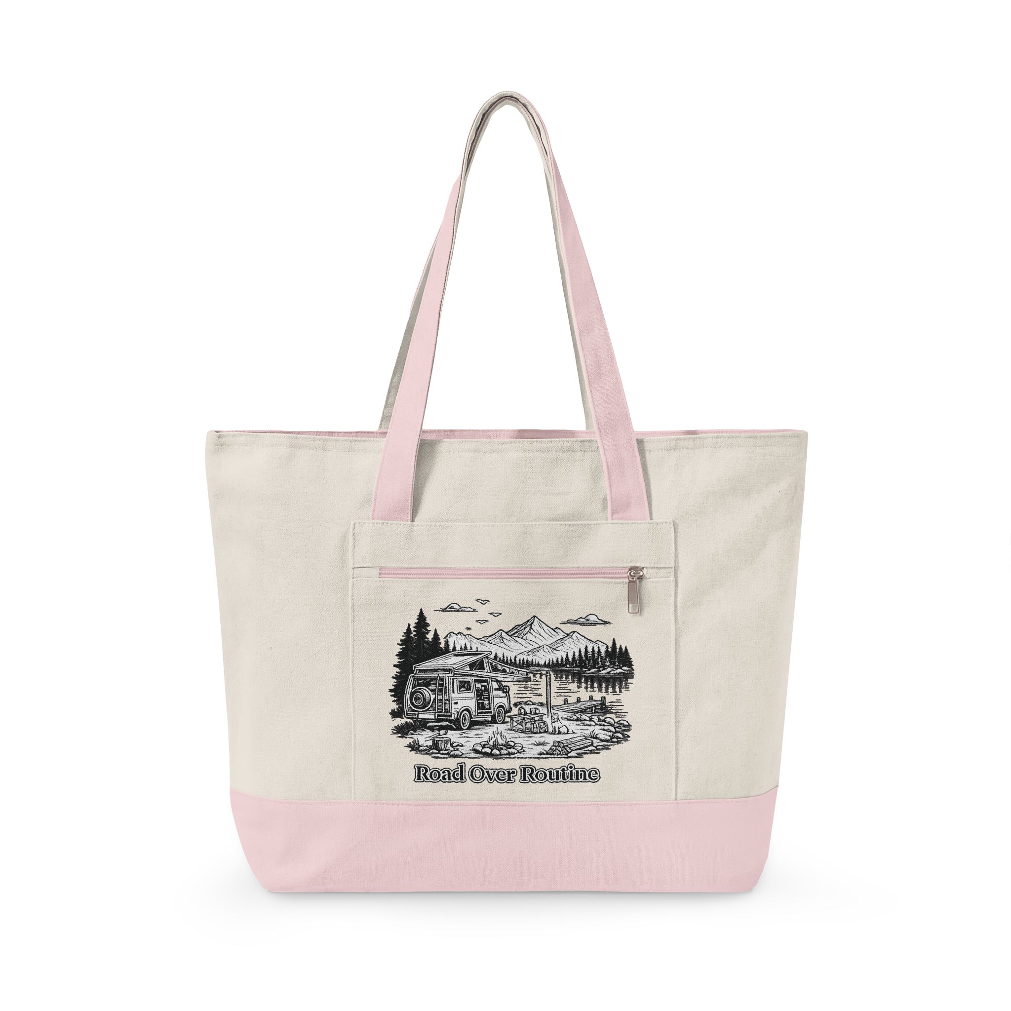 Zippered Canvas Tote — "Road Over Routine" (Design Minimal-Line)