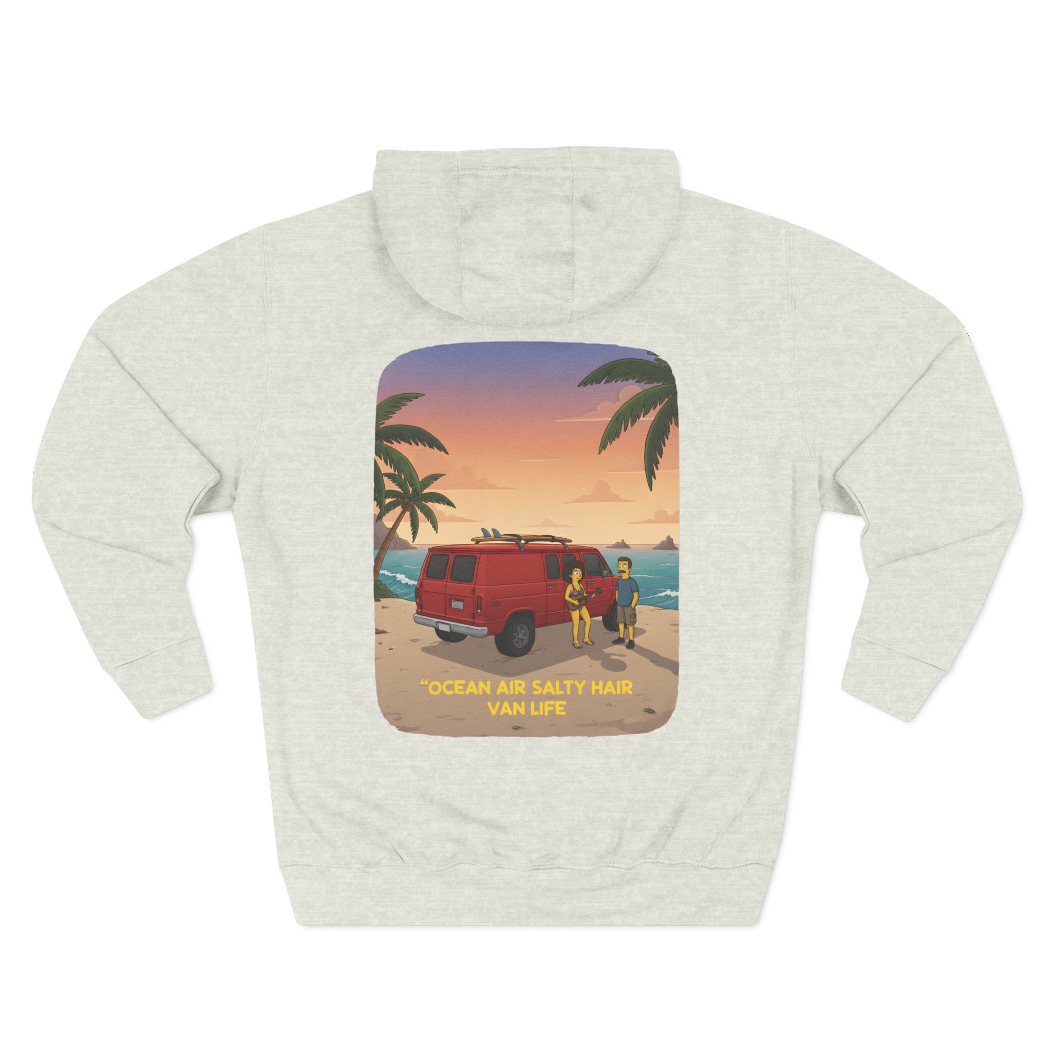 Three-Panel Fleece Hoodie - "Ocean Air Salty Hair Van Life" Design Sitcom-Line