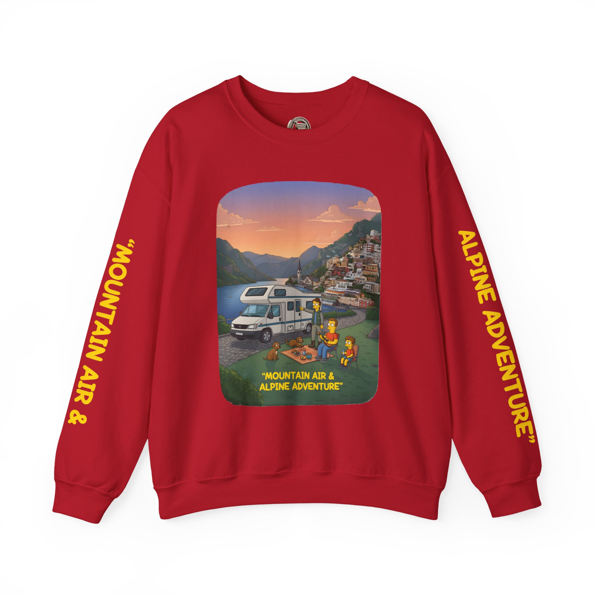 Unisex Heavy Blend™ Crewneck Sweatshirt — "Mountain Air-Alpine Adventure" Design Sitcom-Line