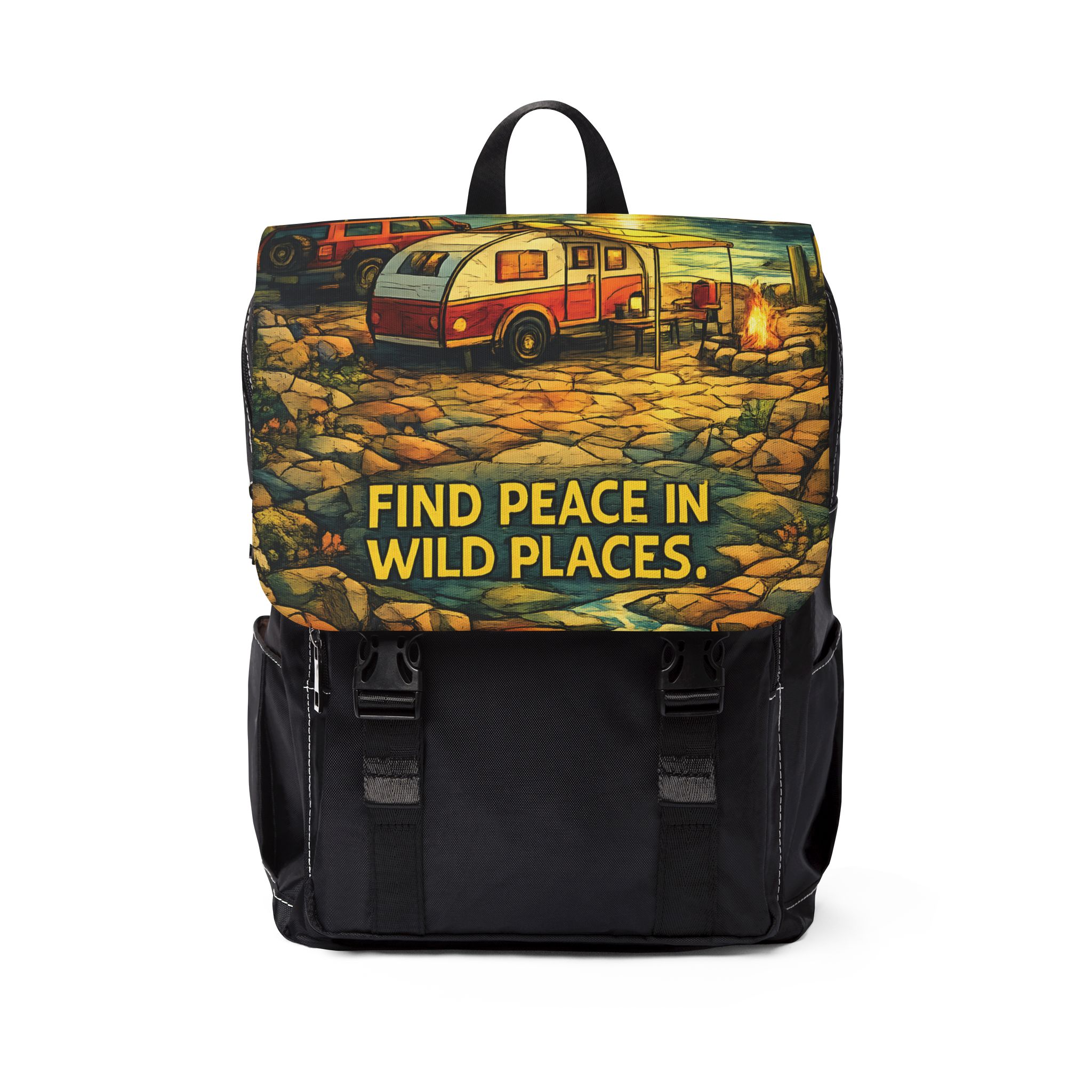 1411139393692134378_2048.jpeg Unisex Casual Shoulder Backpack — "Find Peace In Wild Places" Design Cubic-Line