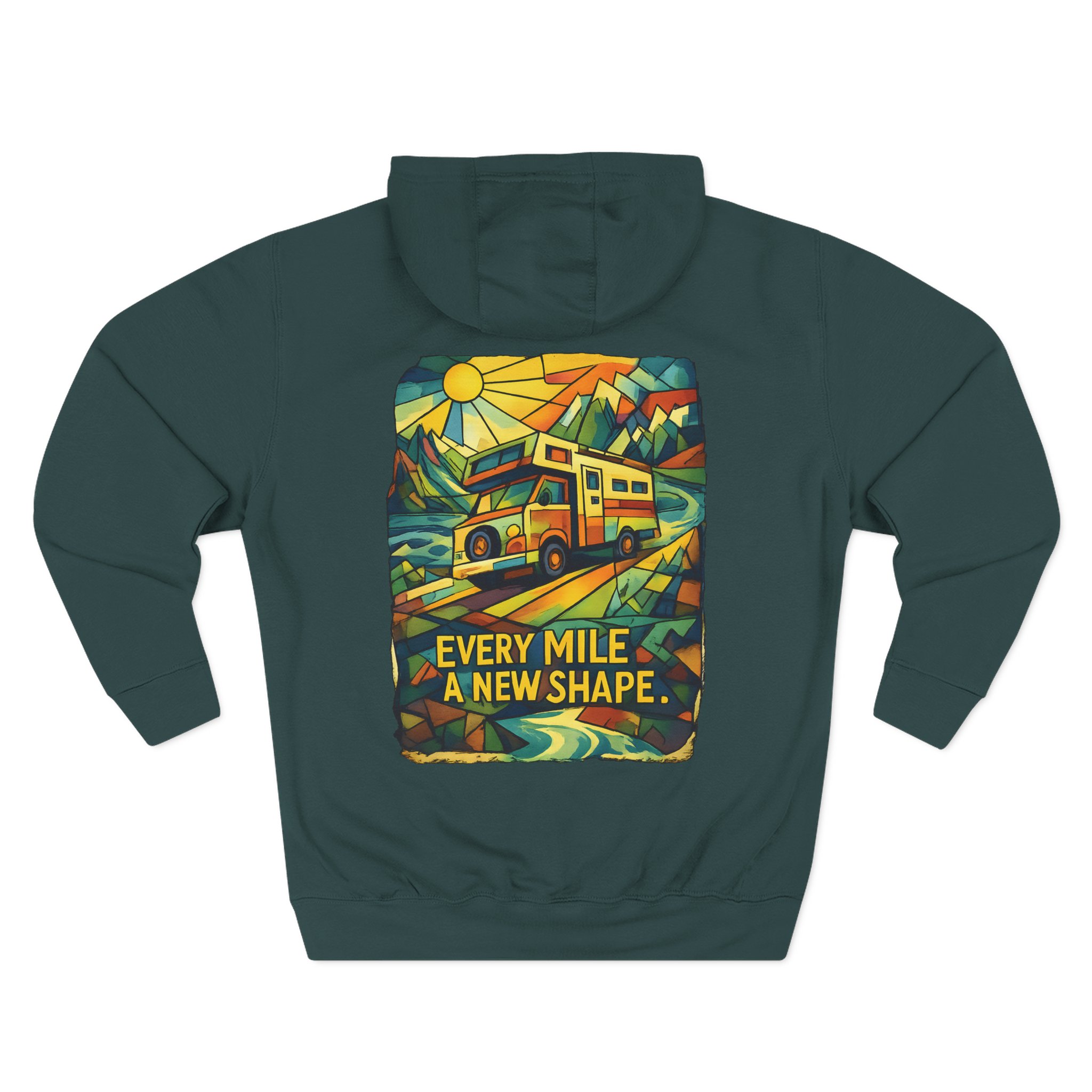 Three-Panel Fleece Hoodie - "Every Mile A New Shape" Design Cubic-Line