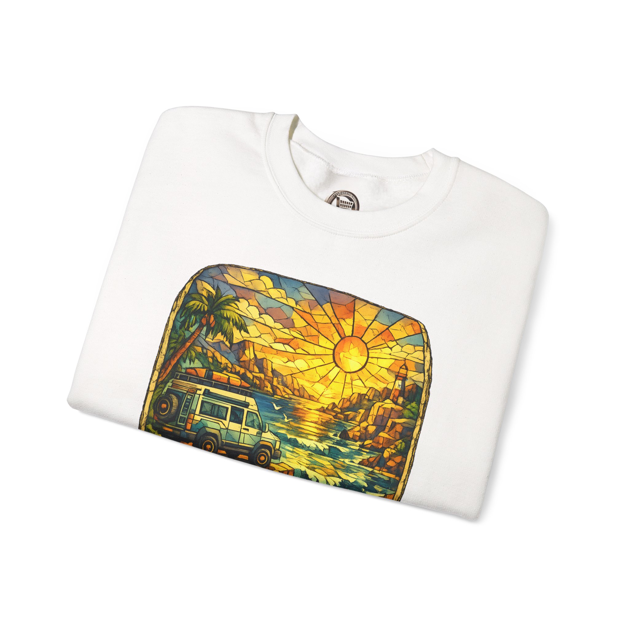 Unisex Heavy Blend™ Crewneck Sweatshirt — "Explore Beyond The Horizon" Design Cubic-Line