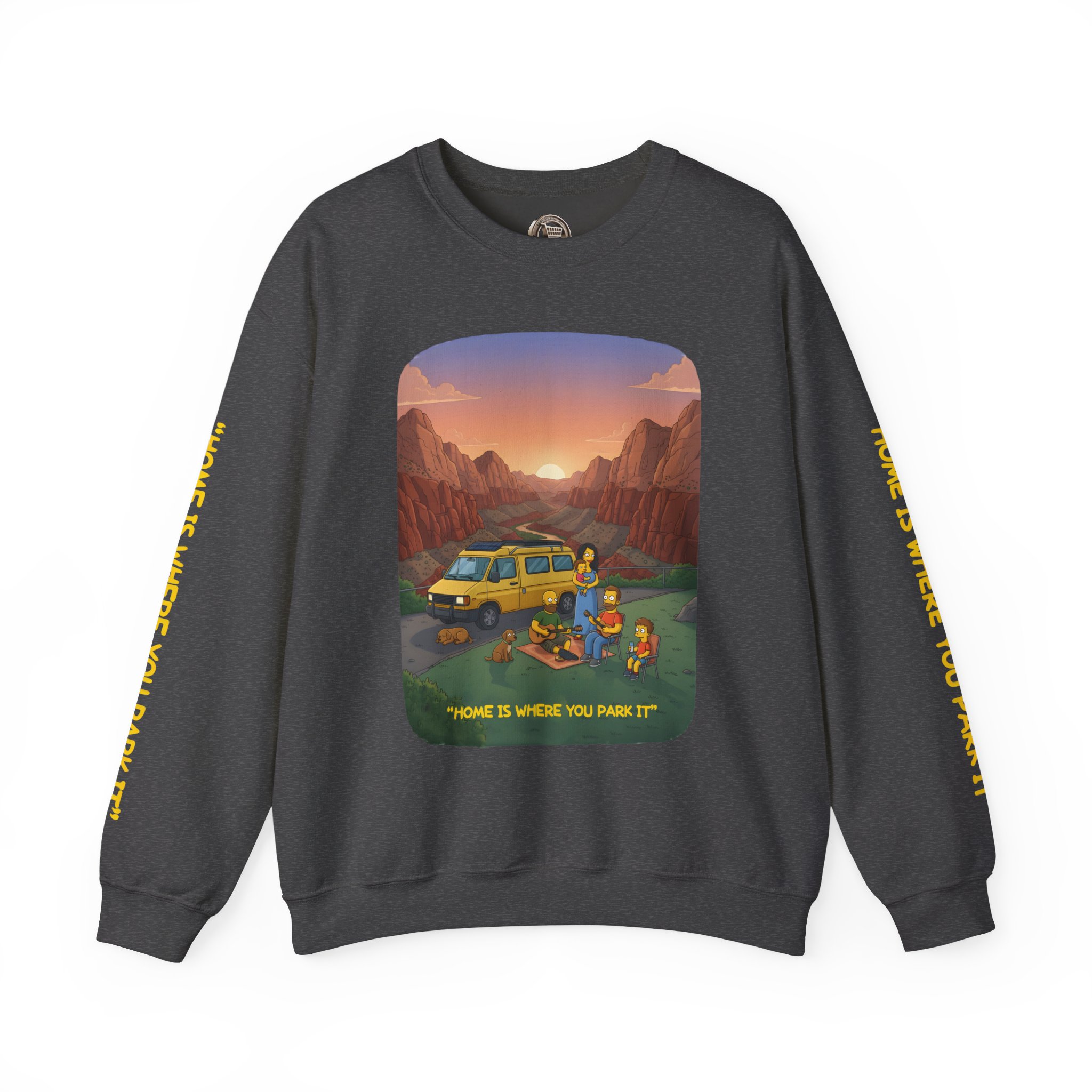 Unisex Heavy Blend™ Crewneck Sweatshirt — "Home Is Where You Park It" Design Sitcom-Line