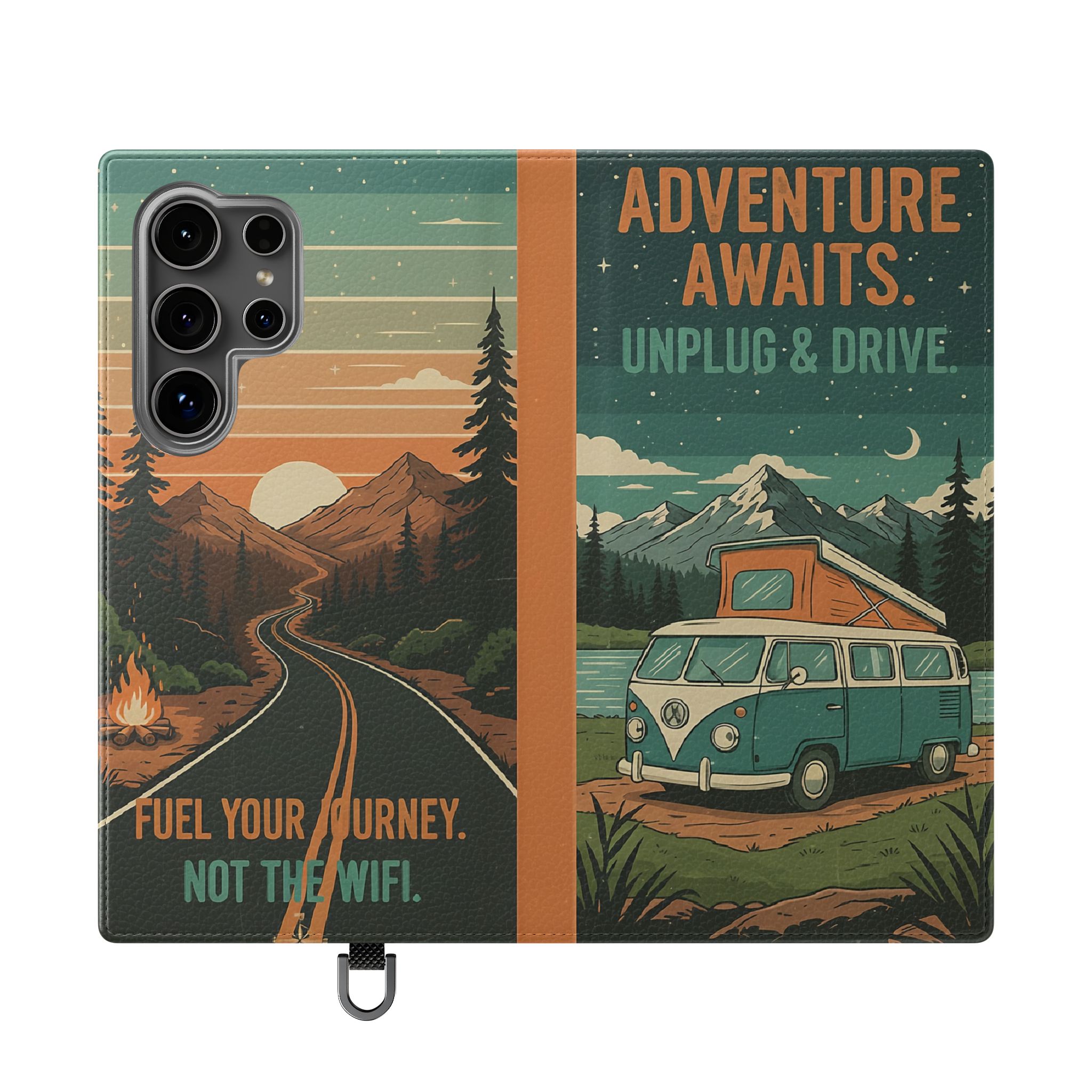 Flip Phone Case — "Adventure Awaits Unplug & Drive" Wallet Case