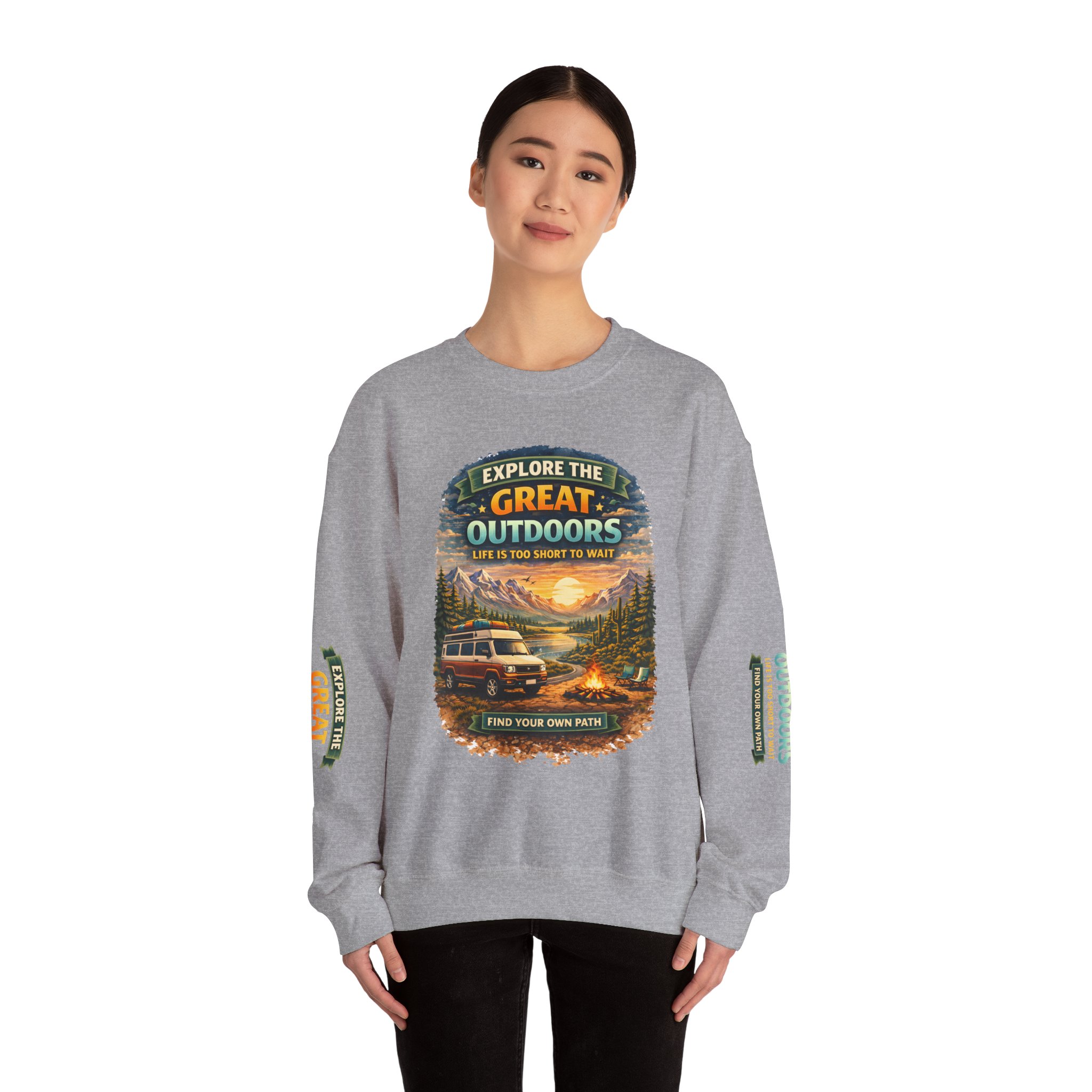 Unisex Heavy Blend™ Crewneck Sweatshirt — "Explore The Great Outdoors" Design Scenic-Line