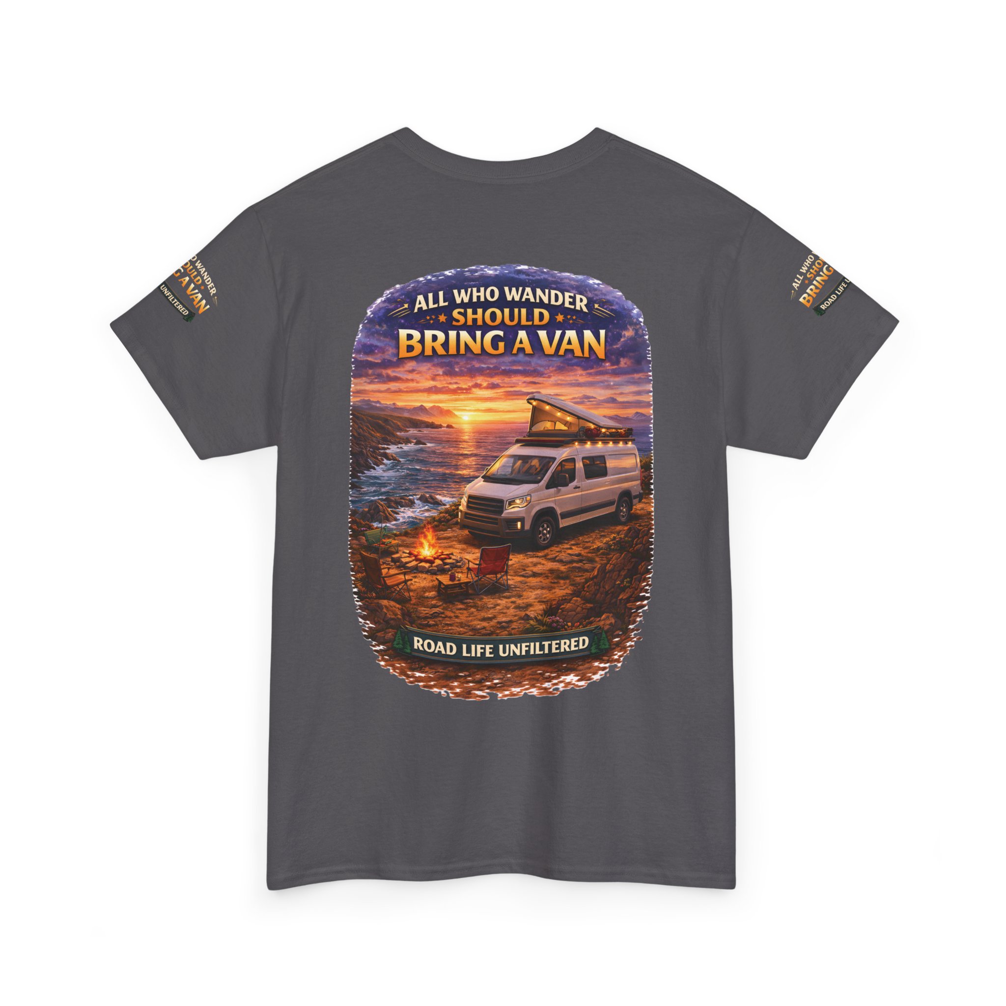 Unisex Heavy Cotton Tee — "All Who wander Should Bring A Van" Design Scenic-Line