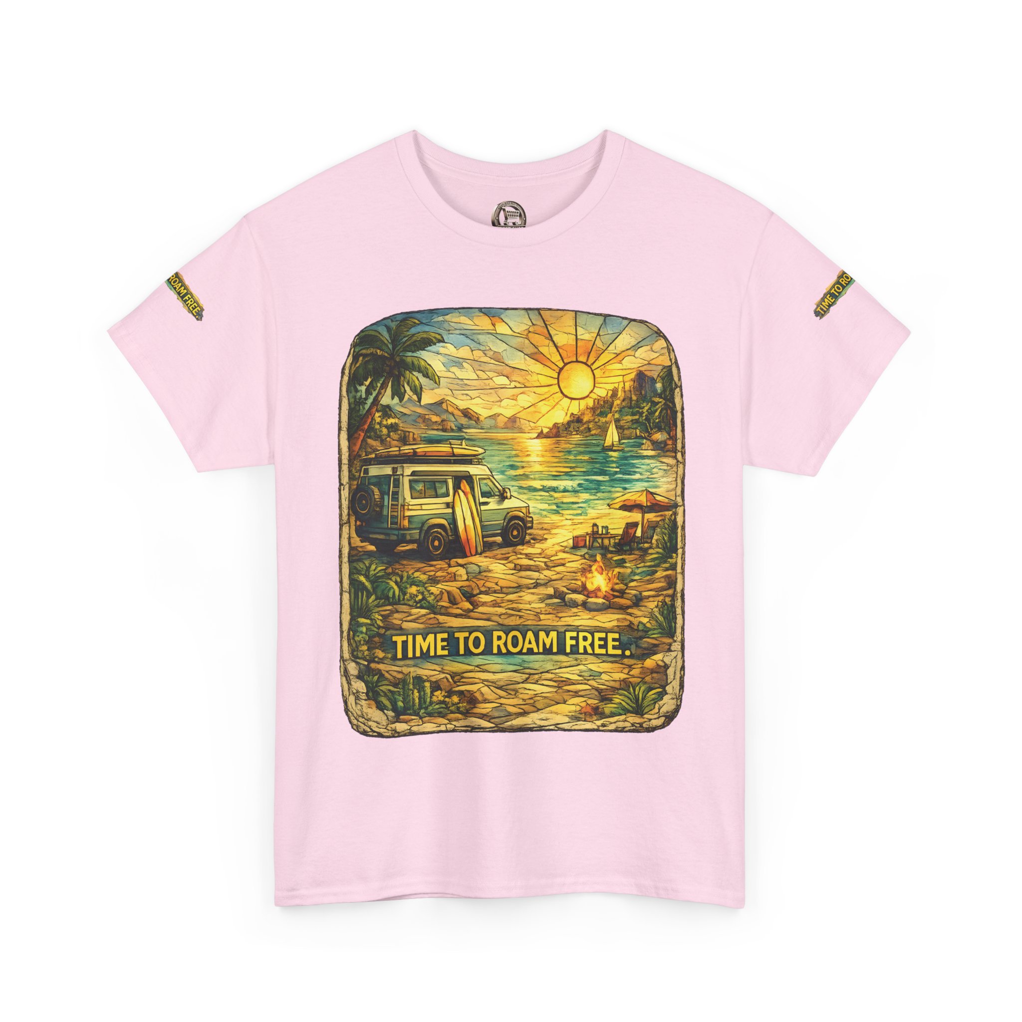 Unisex Heavy Cotton Tee — "Time To Roam Free" Design Cubic-Line