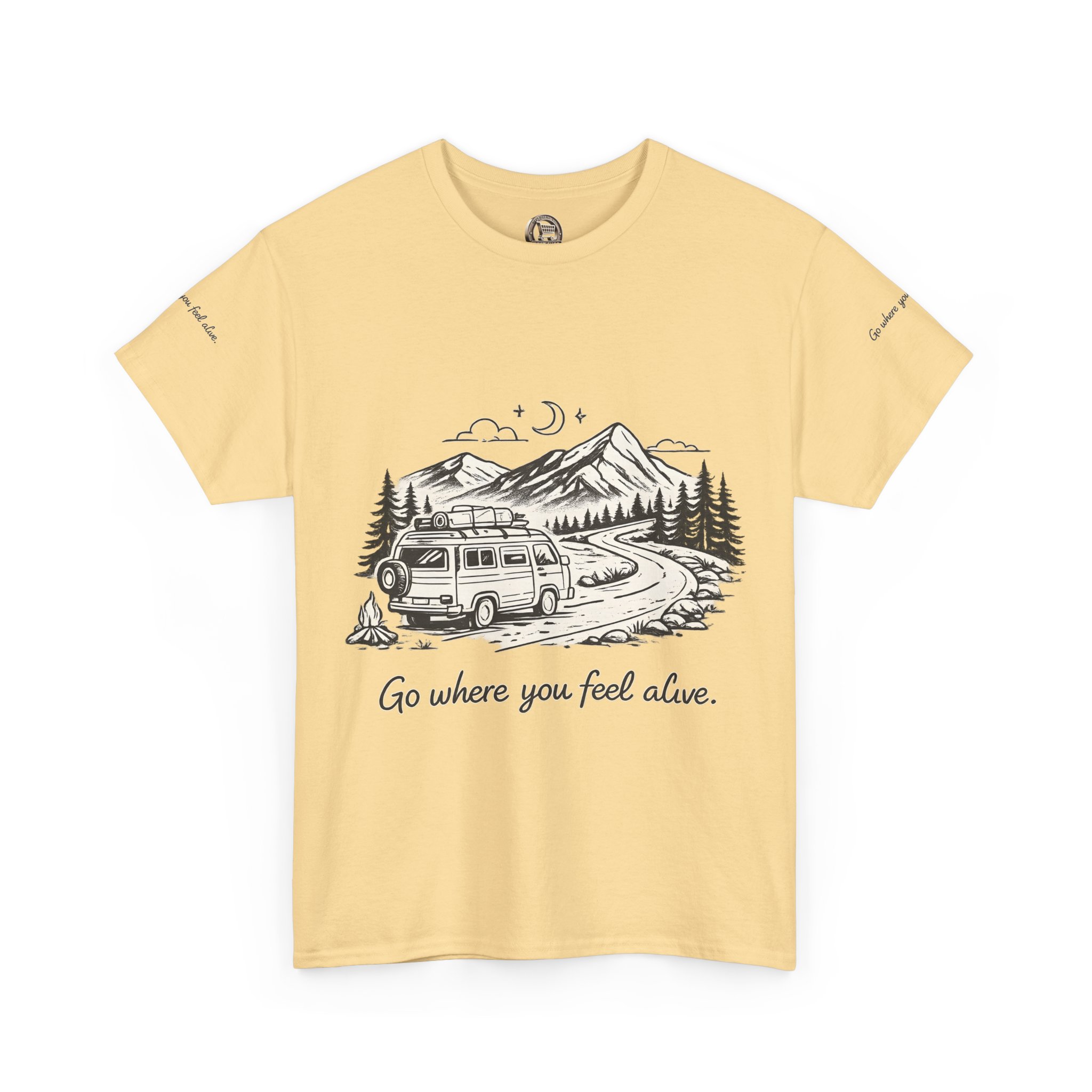 Unisex Heavy Cotton Tee — "Go Where You Feel Alive" Design Minimal-Line