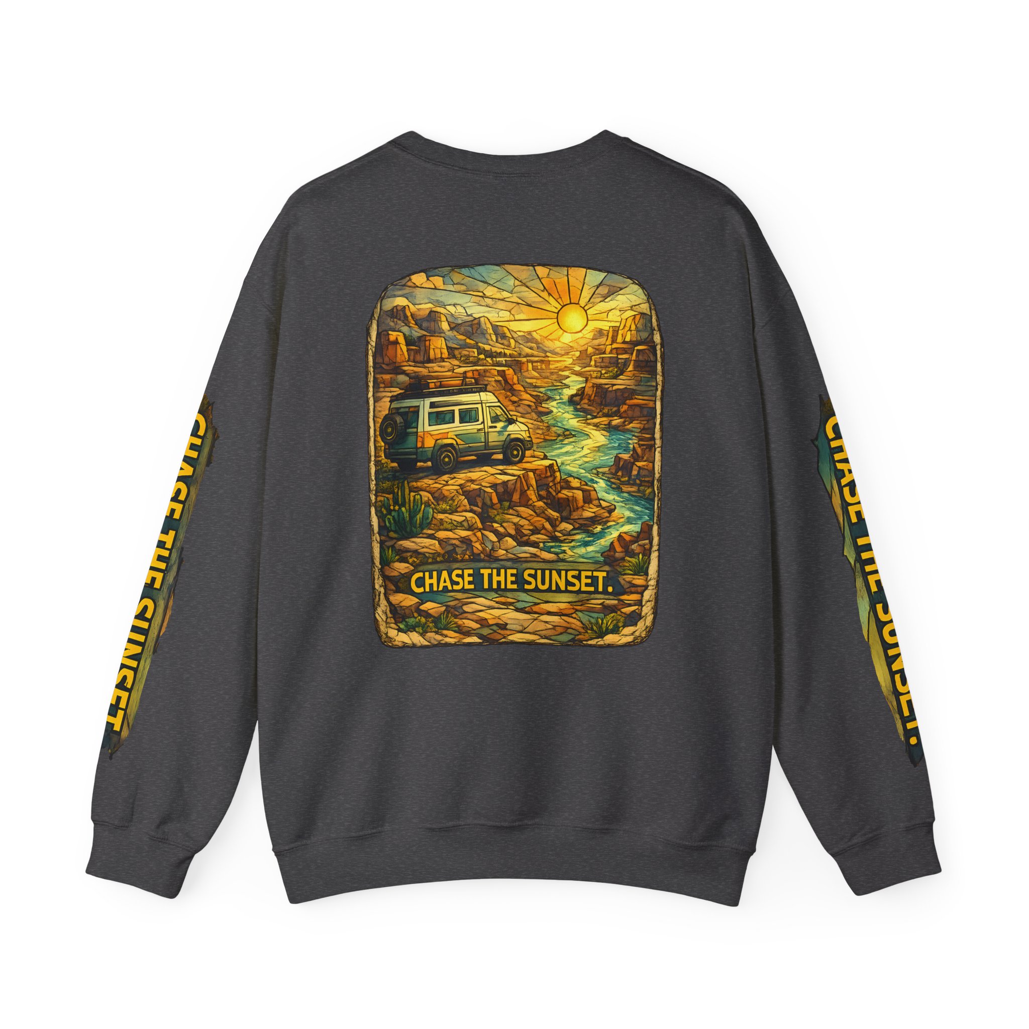 Unisex Heavy Blend™ Crewneck Sweatshirt — "Chase The Sunset" Design Cubic-Line