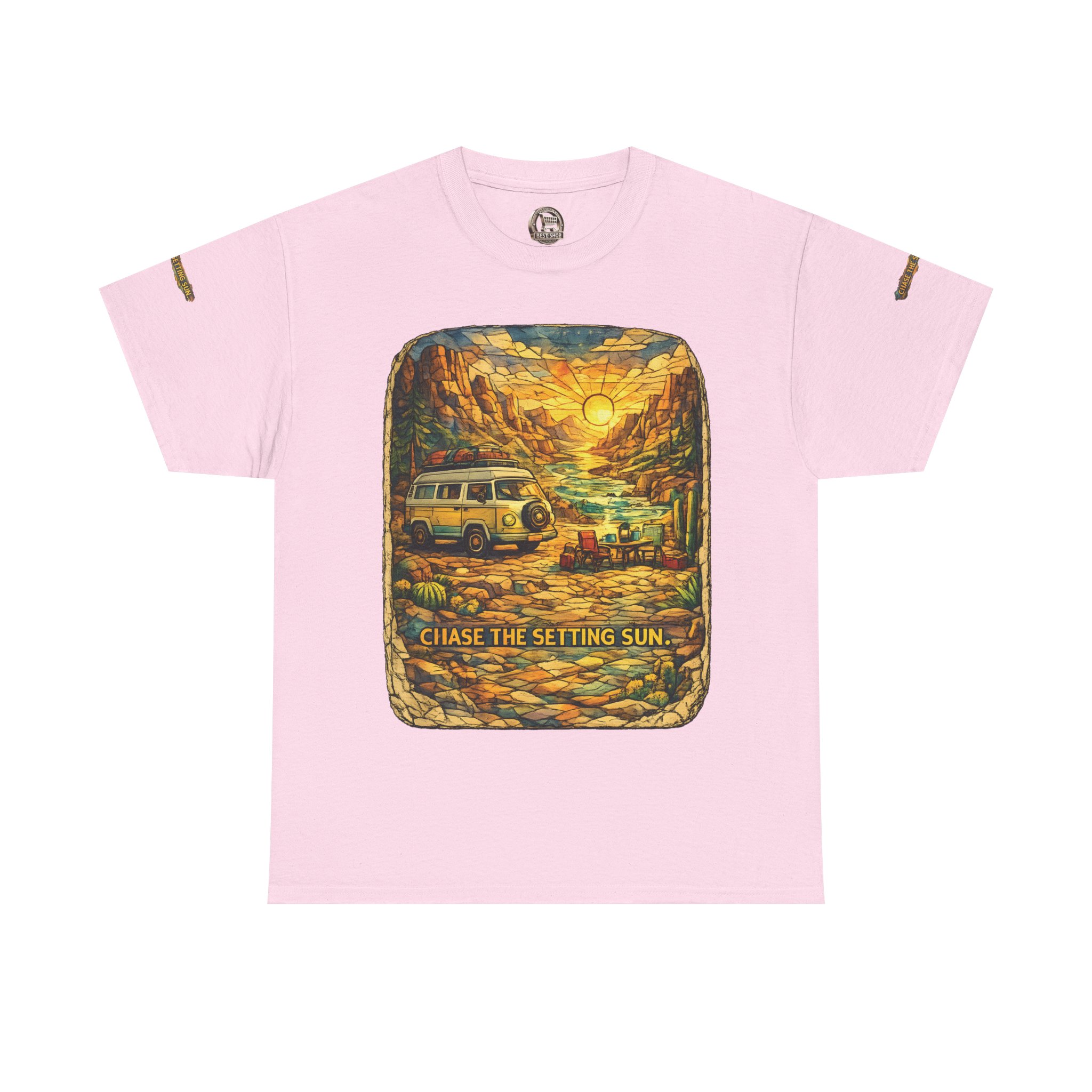 Unisex Heavy Cotton Tee — "Chase The Settings Sun" Design Cubic-Line