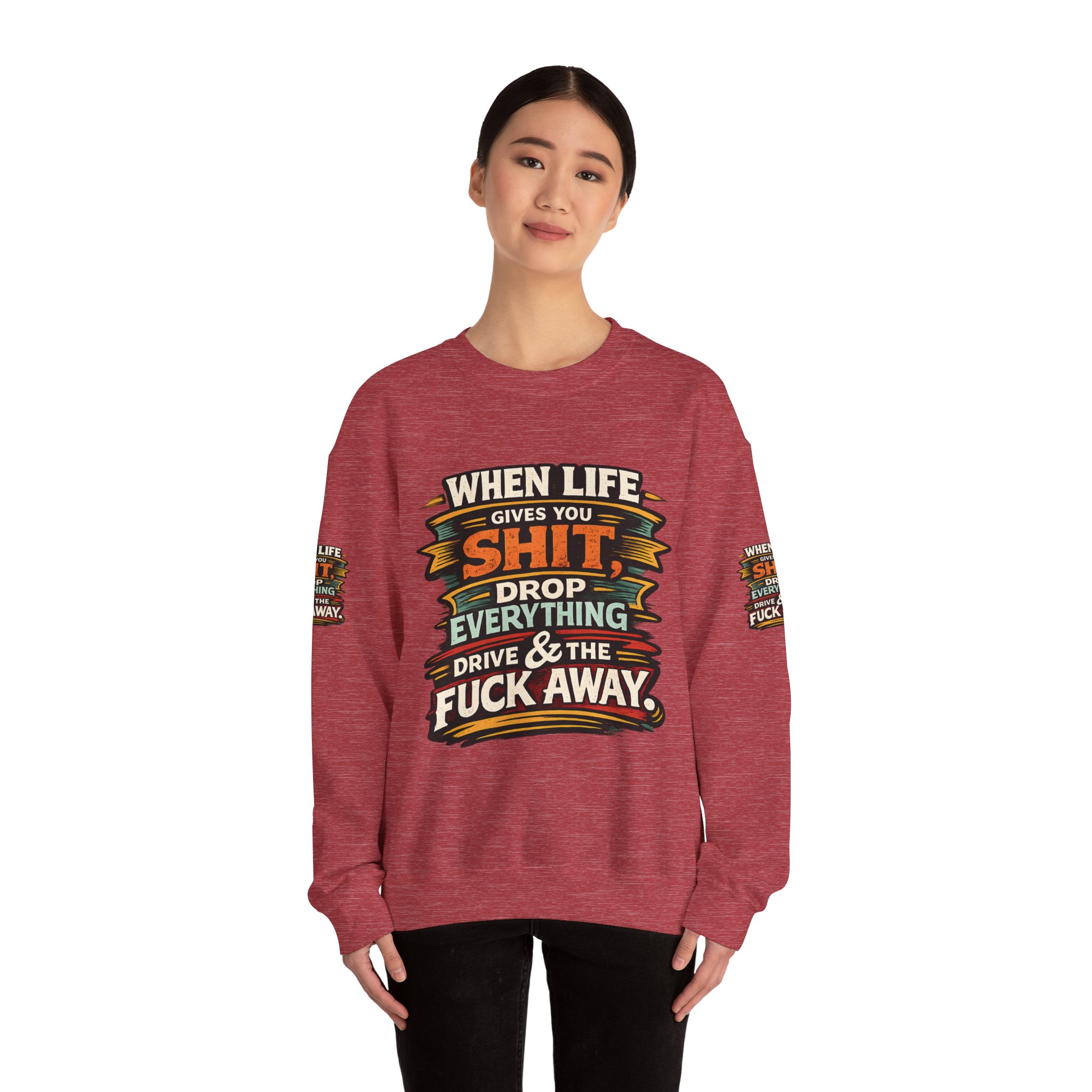 Unisex Heavy Blend™ Crewneck Sweatshirt — "When Live Gives You Shit" Design F**K-Line