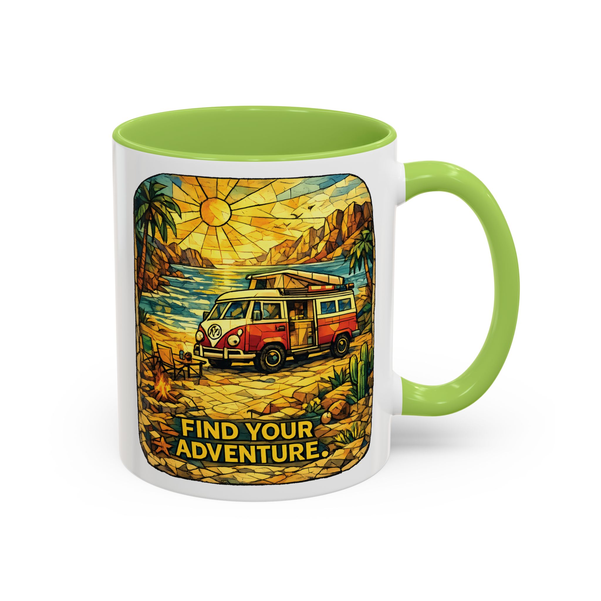 Accent Coffee Mug (11, 15oz) — ""Find Your Adventure"" Design Cubic-Line