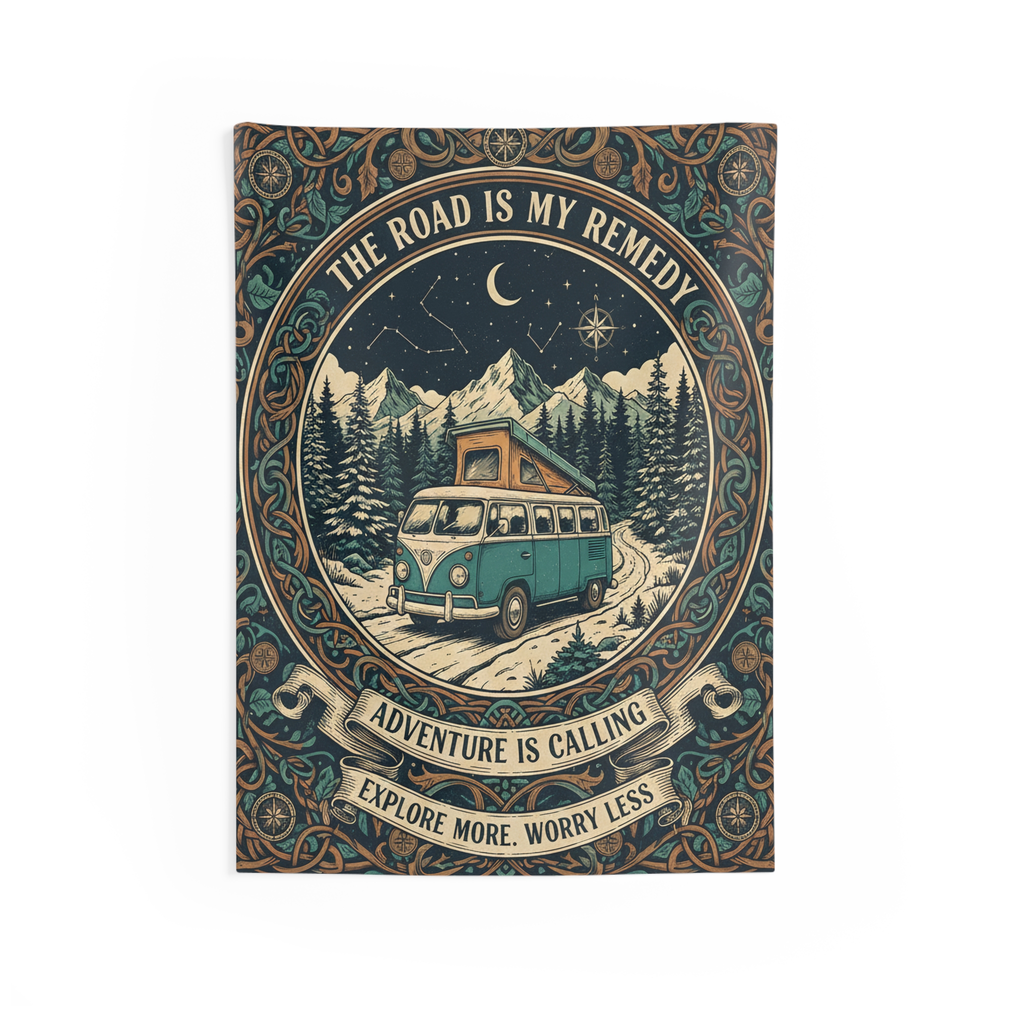 Adventure Van Tapestry — “The Road Is My Remedy” Wall Hanging