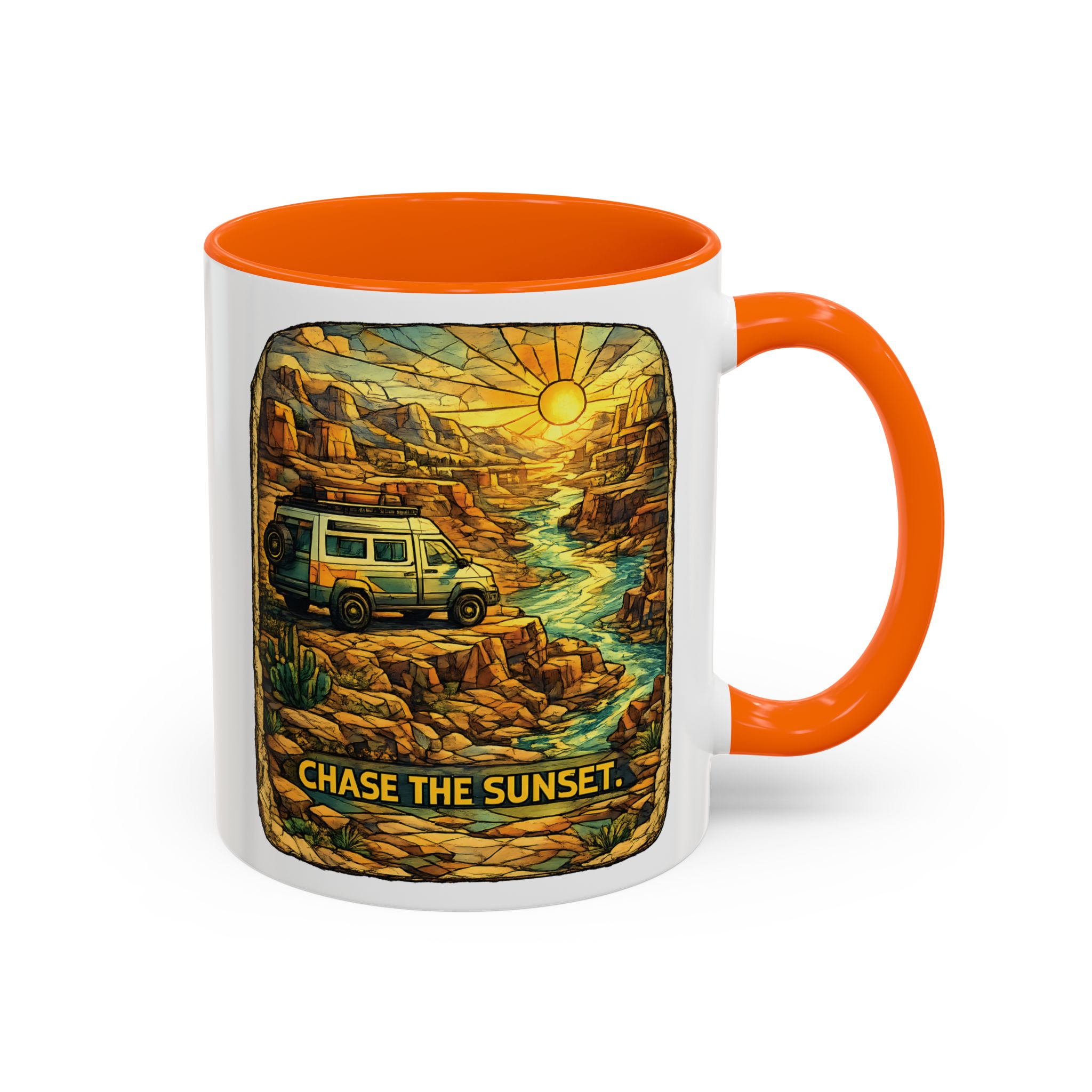Accent Coffee Mug (11, 15oz) — "Chase The Sunset" Design Cubic-Line