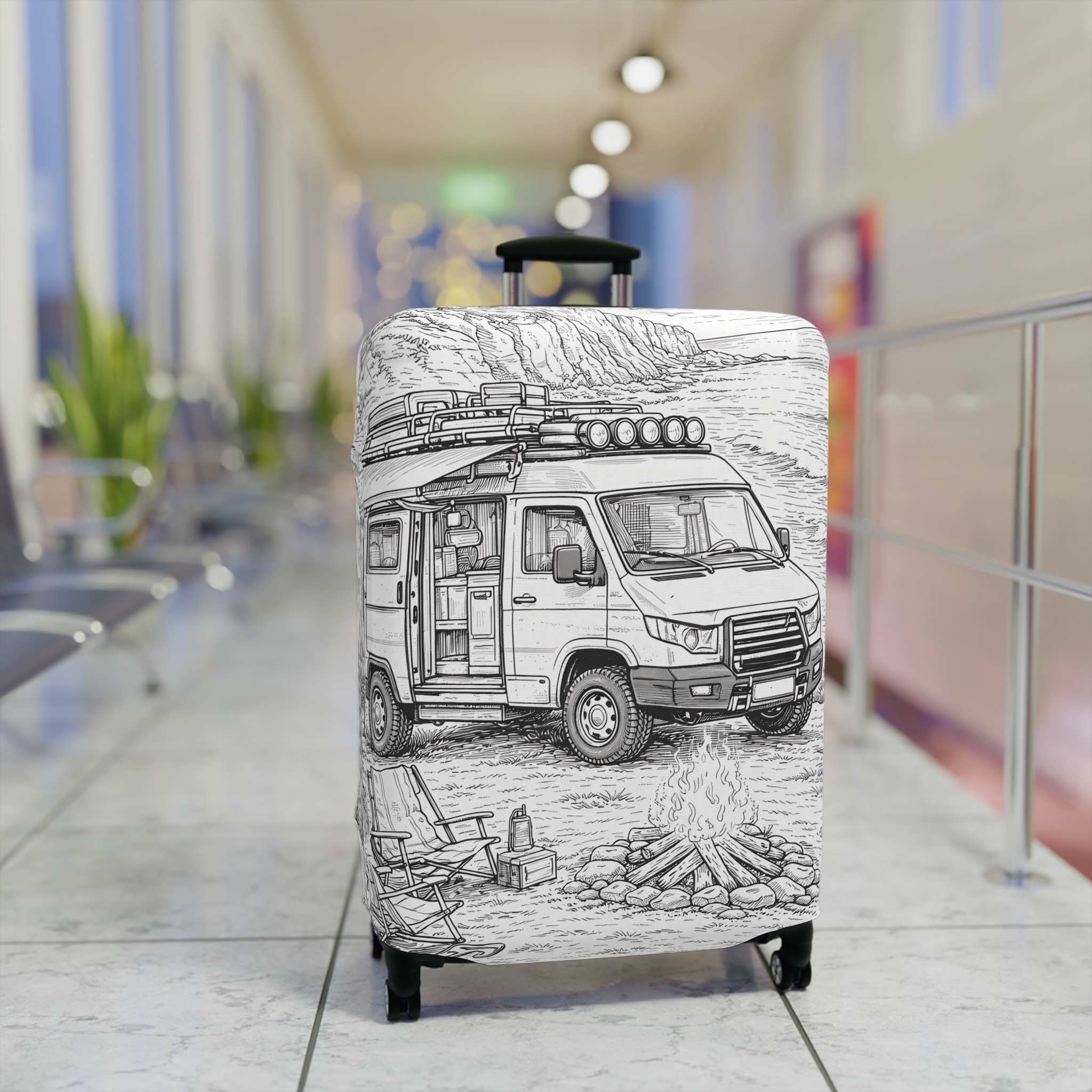 Luggage Cover — Adventure Camper Sketch Travel Suitcase