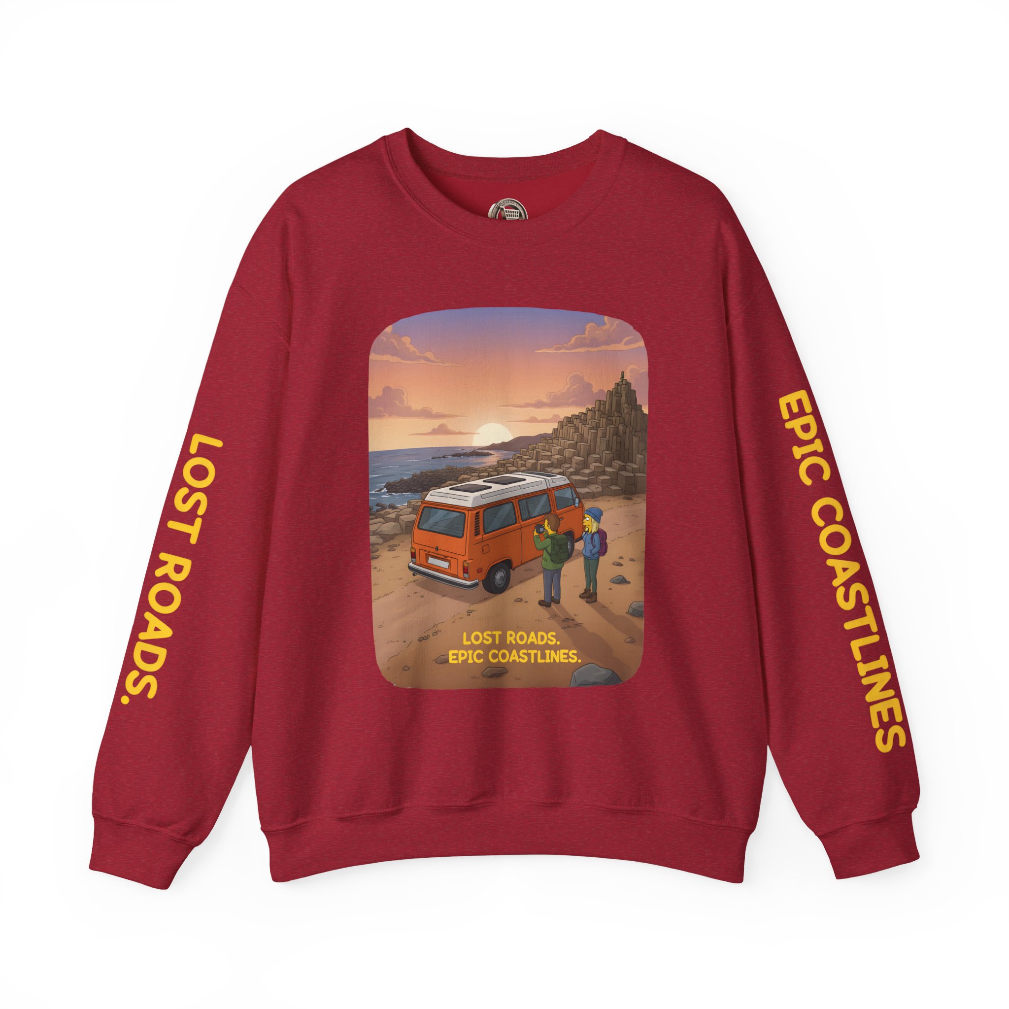 Unisex Heavy Blend™ Crewneck Sweatshirt — "Lost Roads Epic Coastlines" Design Sitcom-Line
