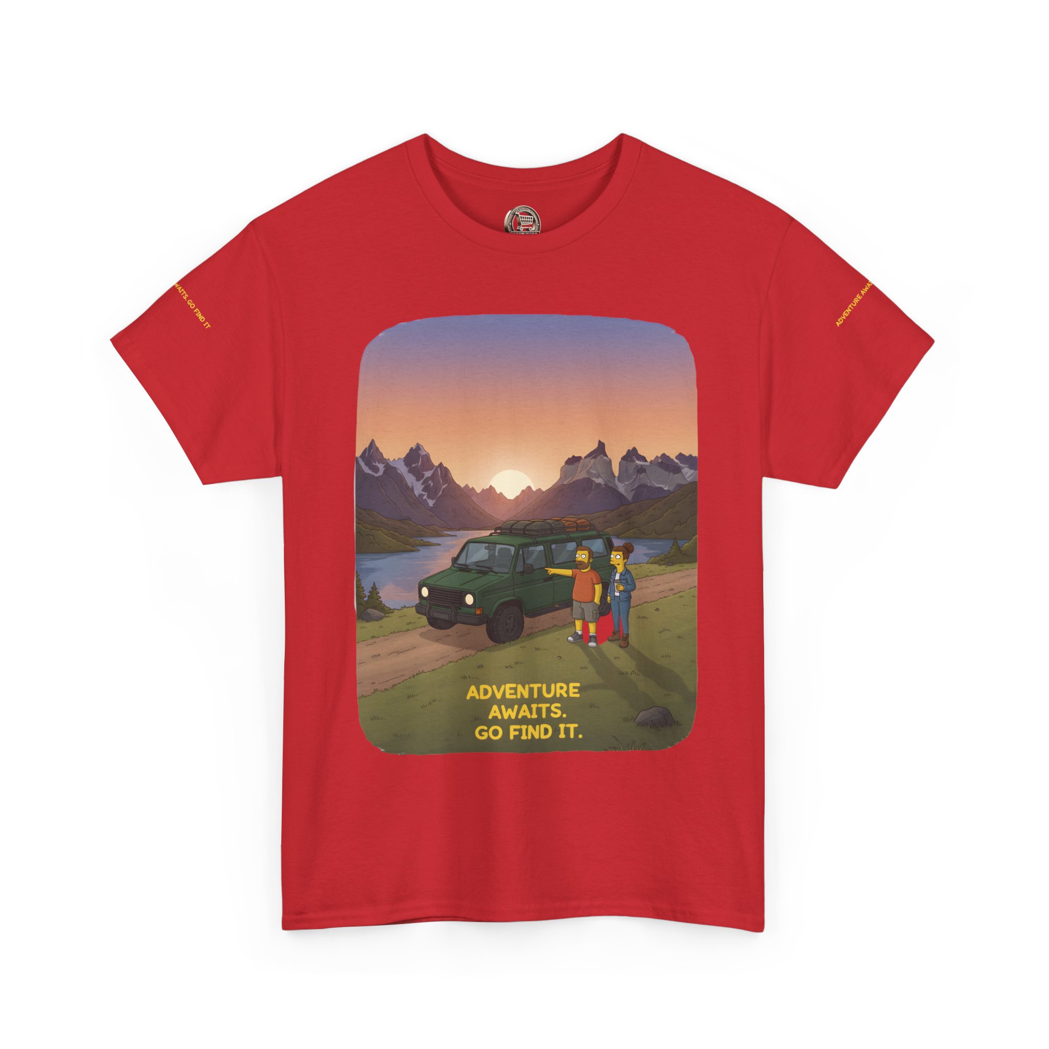 Unisex Heavy Cotton Tee — "Adventure Awaits-Go Find It" Design Sitcom-Line