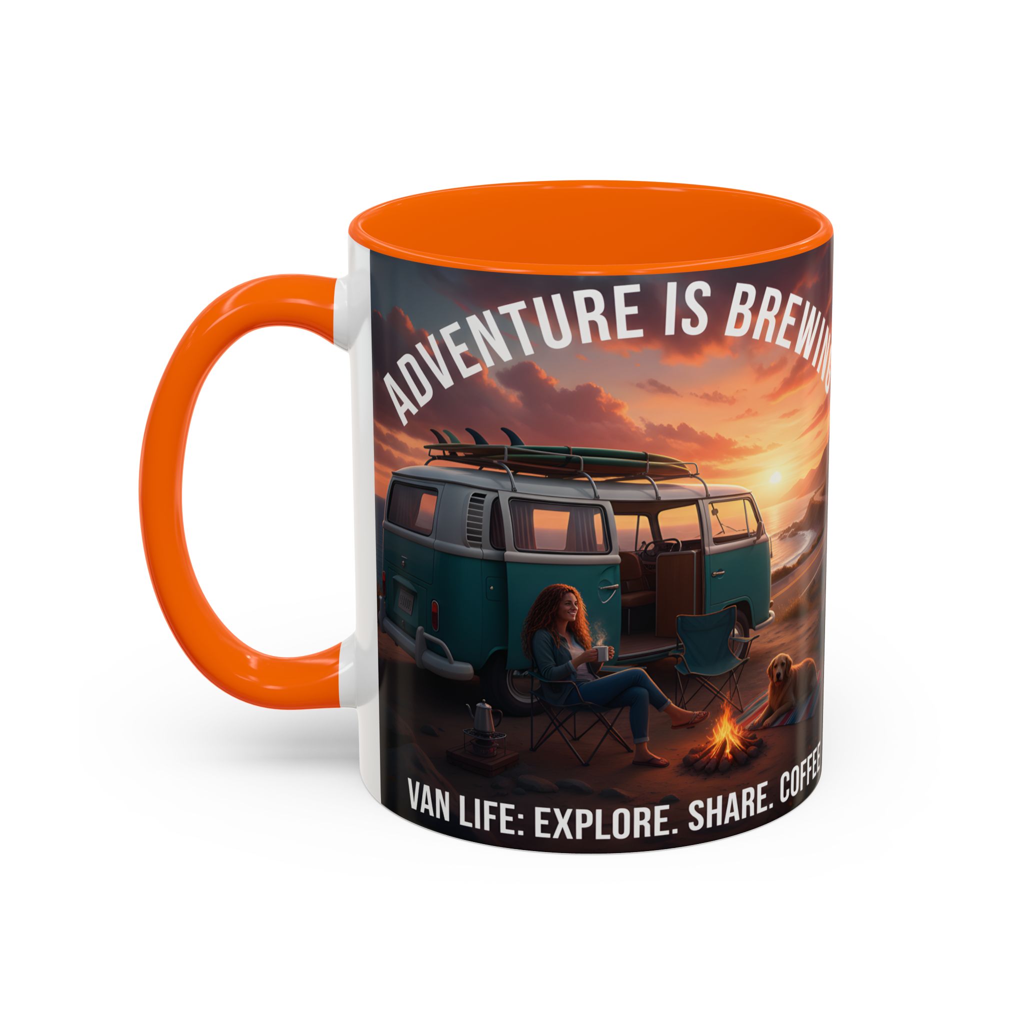 Accent Coffee Mug (11, 15oz) — "Adventure is brewing"