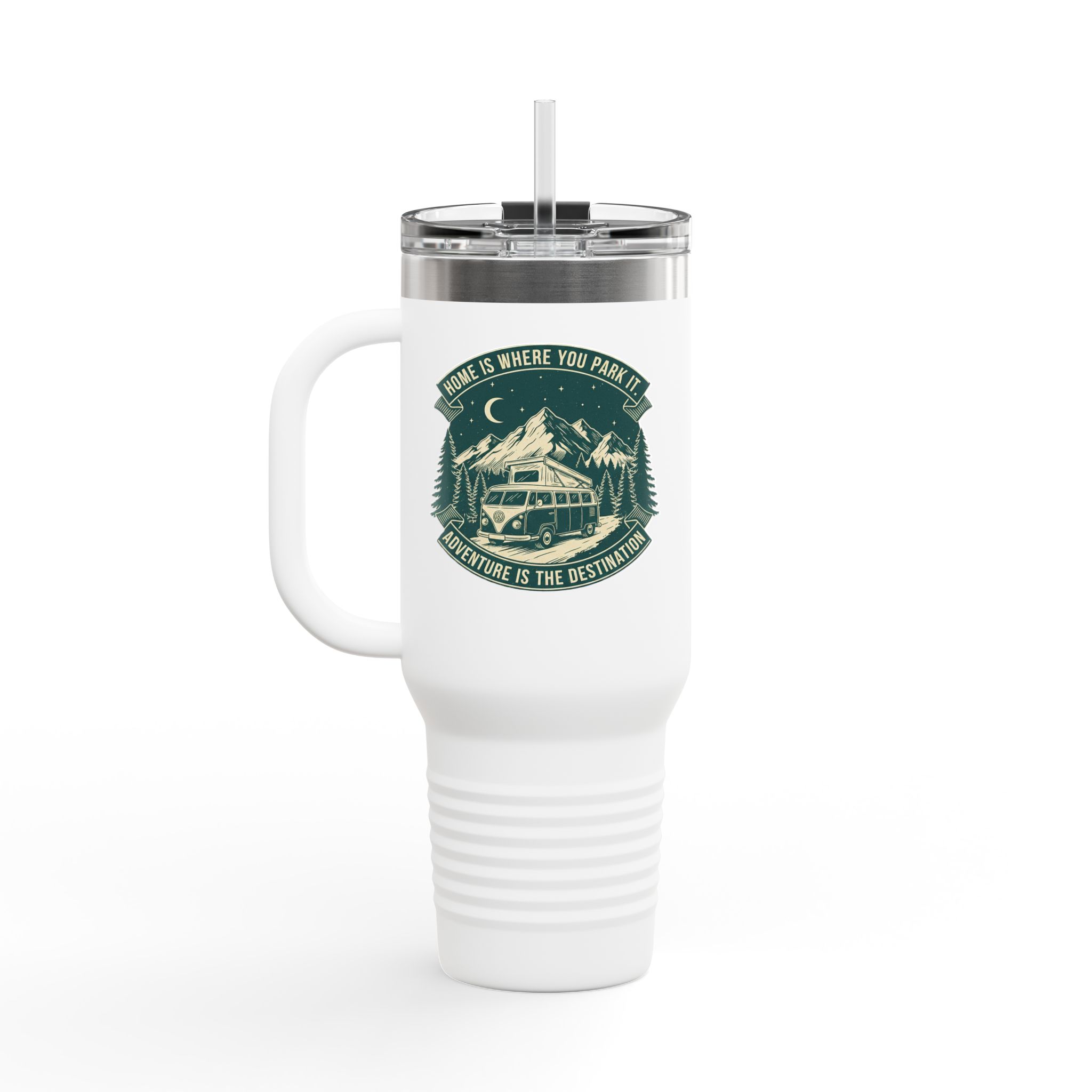 Insulated Travel Mug - "Home Is Where You Park It-Adventure is the destination" (40oz) – Retro Camper Design, Keep Drinks Hot or Cold