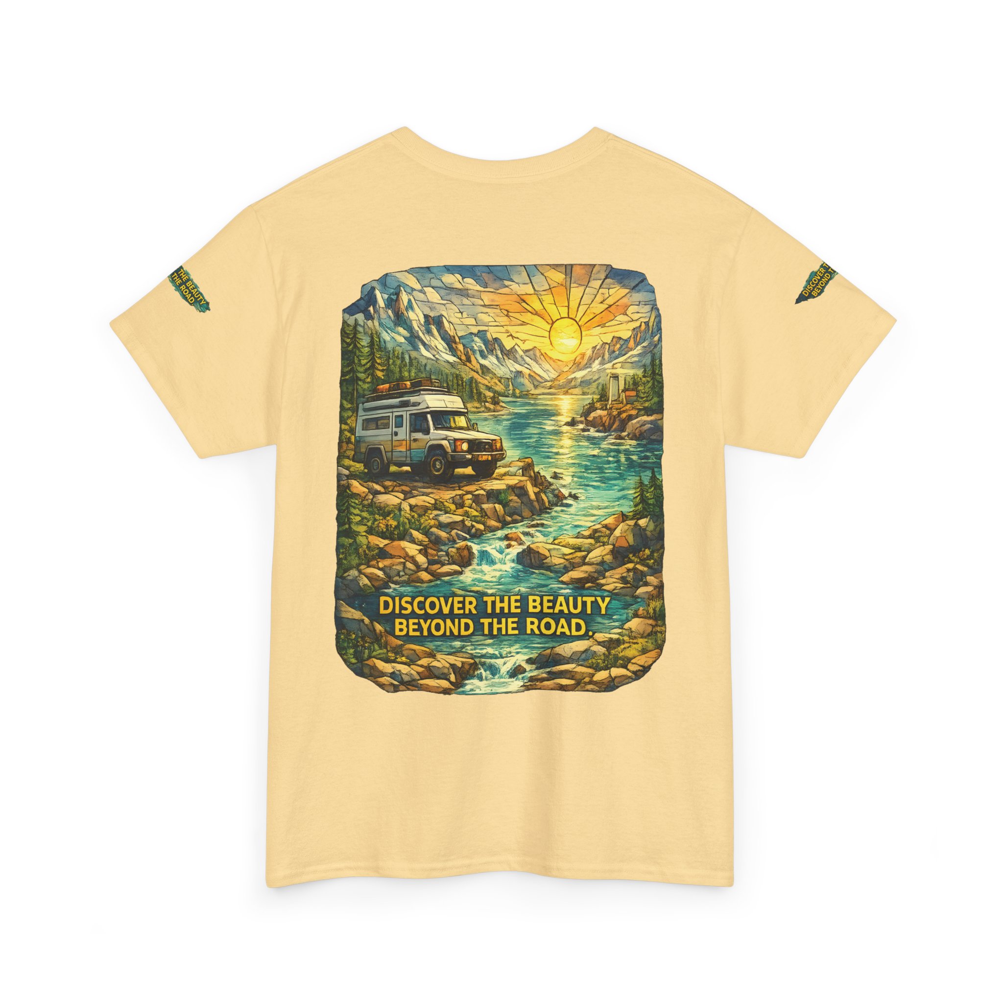 Unisex Heavy Cotton Tee — "Discover The Bieuty Beyond The Road" Design Cubic-Line