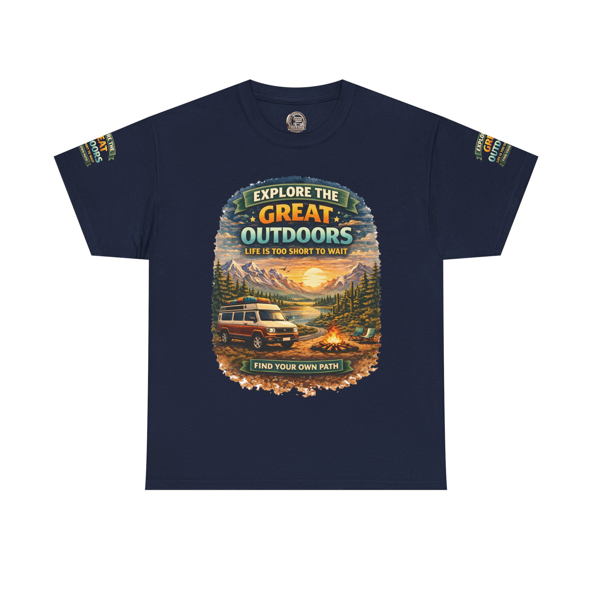 Unisex Heavy Cotton Tee — "Explore The Great Outdoors" Design Scenic-Line