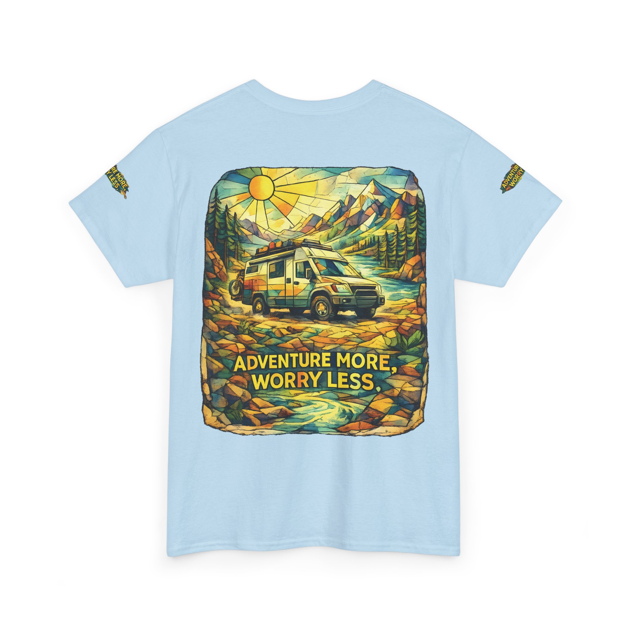 14168244741790155716_2048.jpeg Unisex Heavy Cotton Tee — "Adventure More Worry Less" Design Cubic-Line