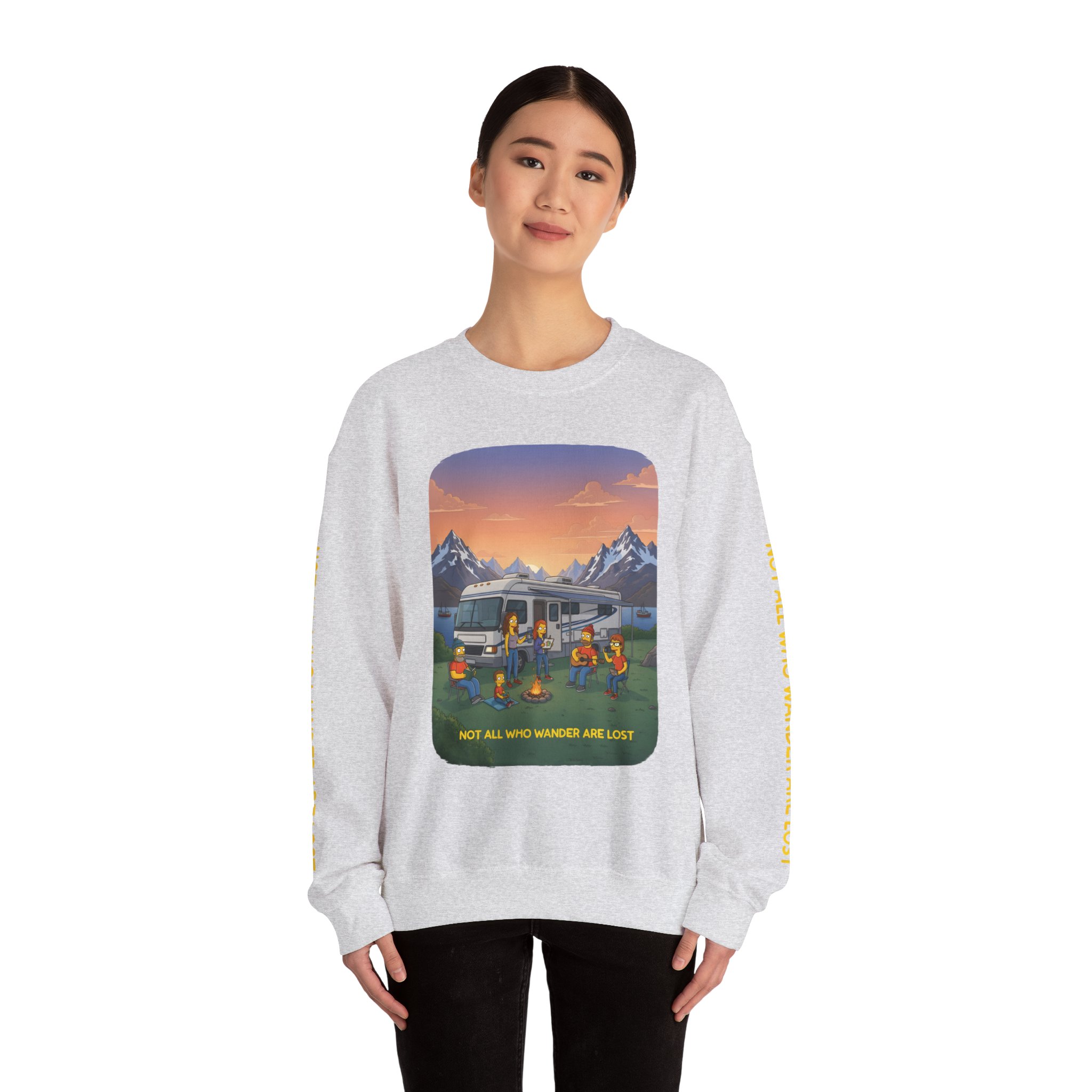Unisex Heavy Blend™ Crewneck Sweatshirt — "Not All Who Wander Are Lost" Design Sitcom-Line