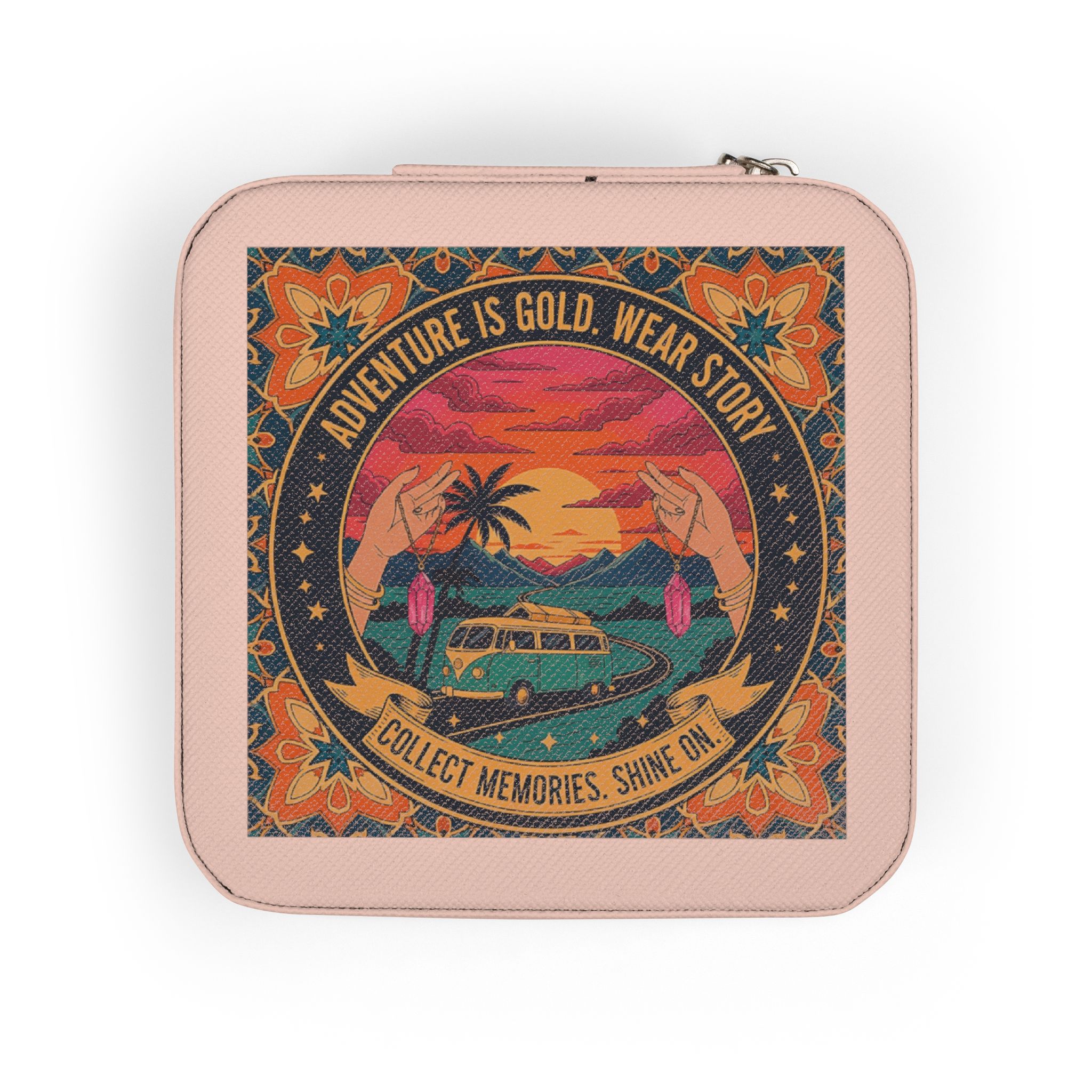 Retro Sunset Jewelry Travel Case — Compact Organizer for Rings, Earrings & Necklaces