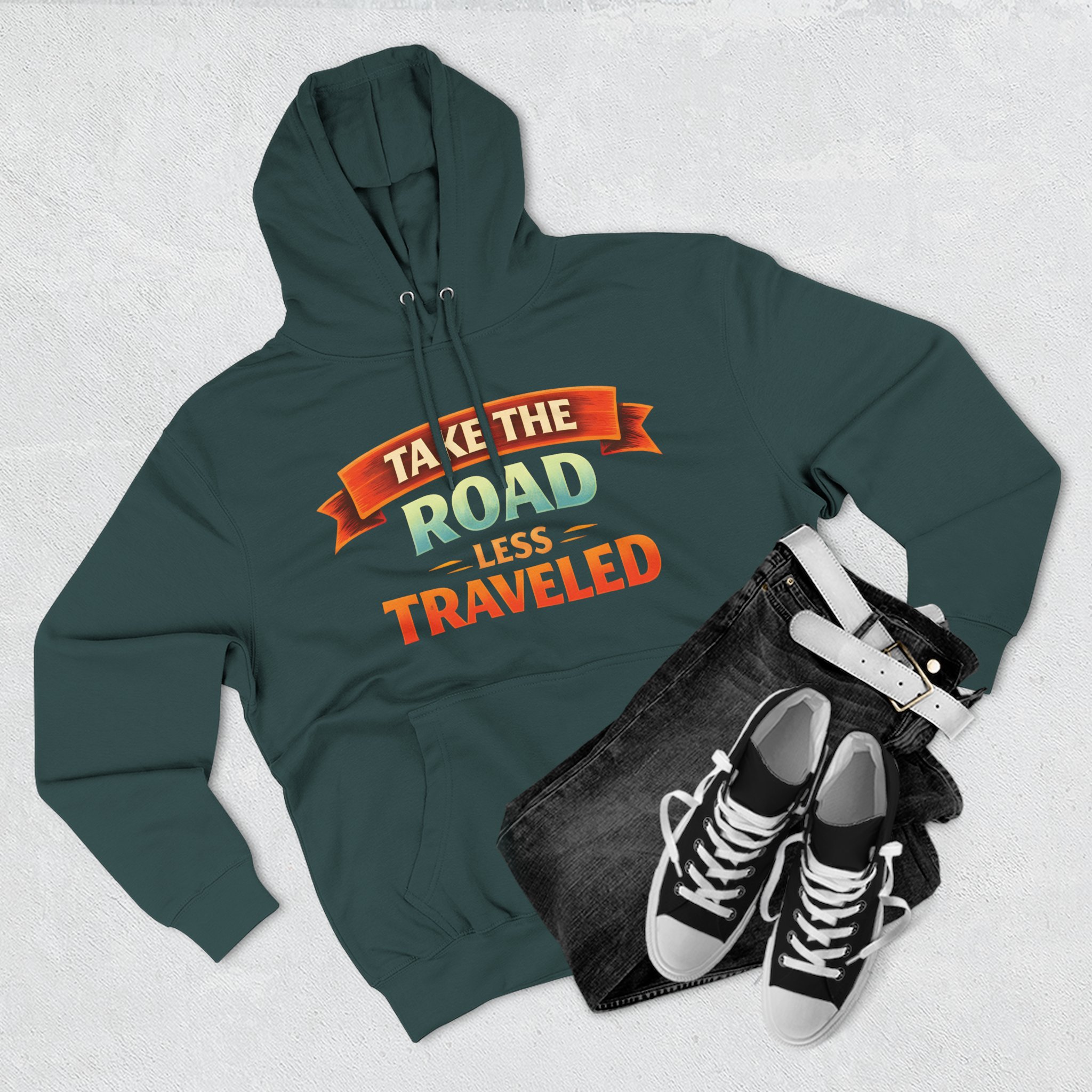 Three-Panel Fleece Hoodie - "Take The Road Less Traveled" Design Scenic-Line