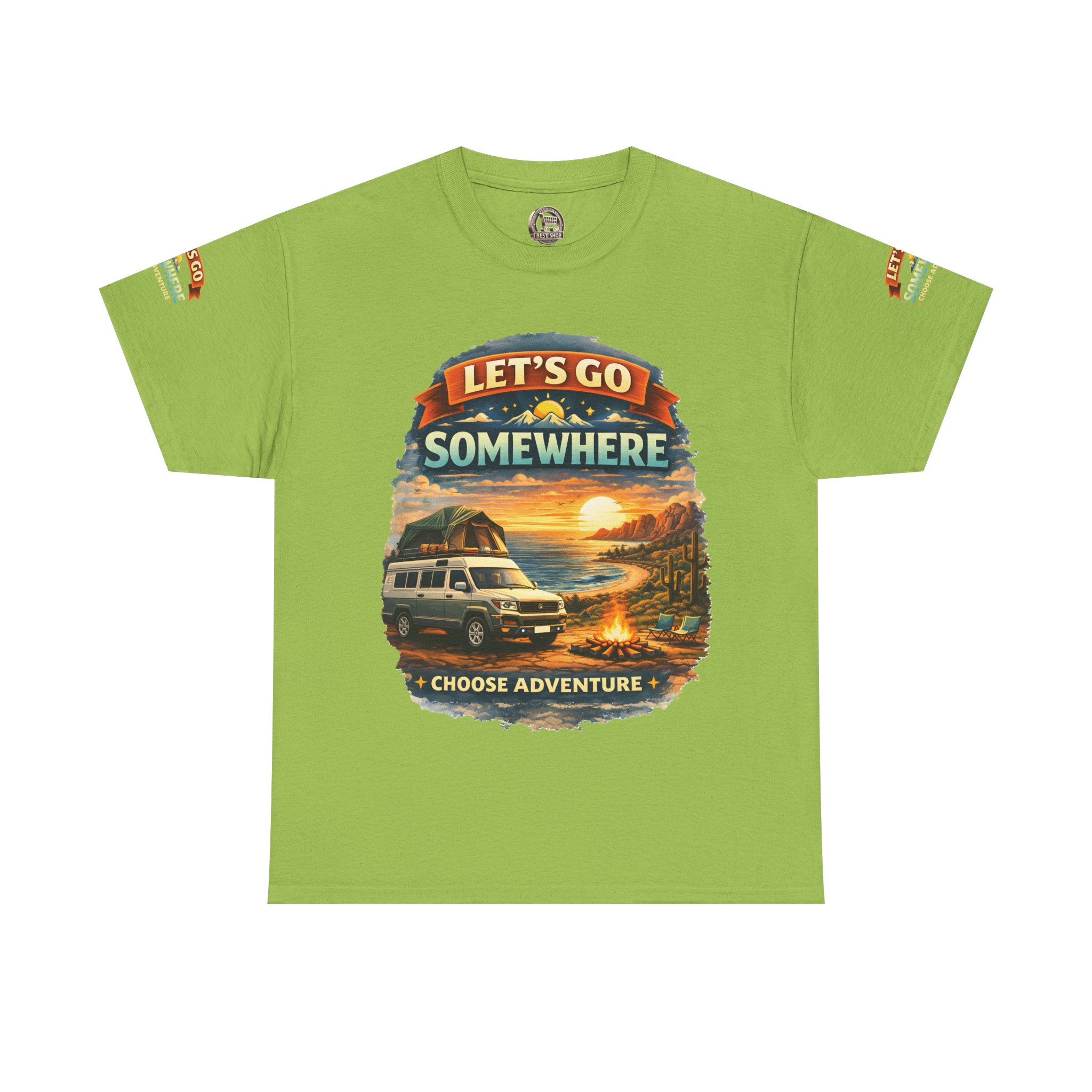 Unisex Heavy Cotton Tee — "Lets Go Somewhere" Design Scenic-Line