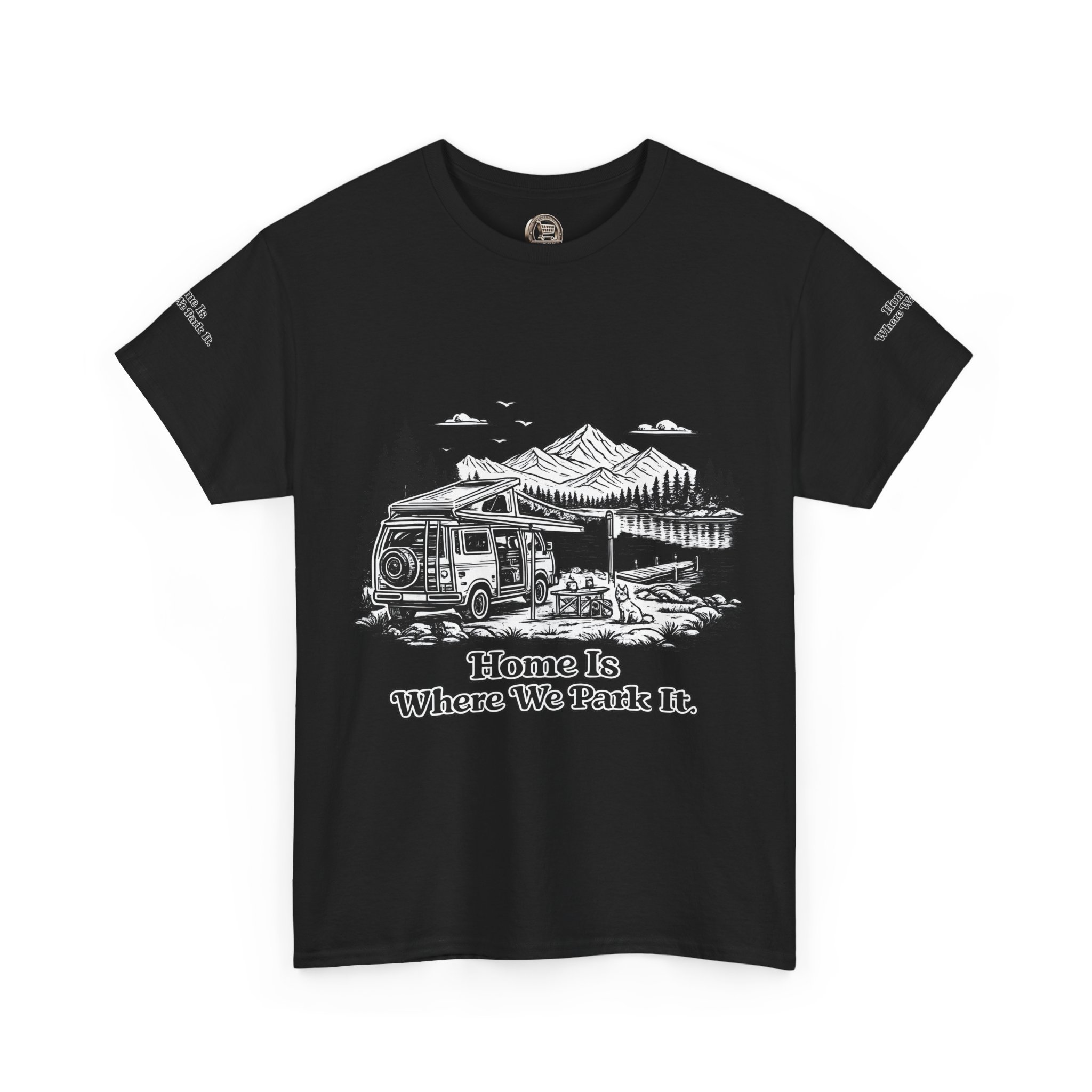 Unisex Heavy Cotton Tee — "Home Is Where You Park It" Design Minimal-Line