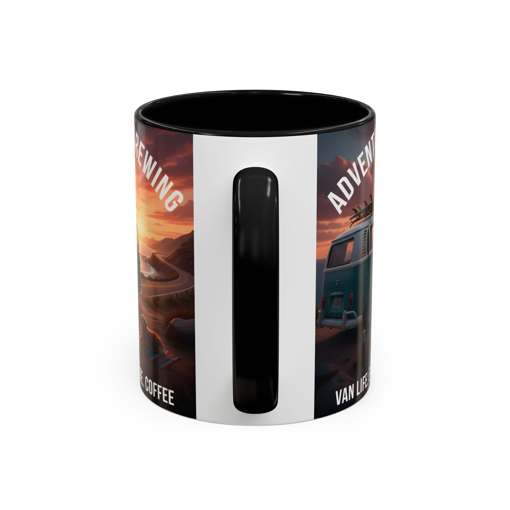 Accent Coffee Mug (11, 15oz) — "Adventure is brewing"