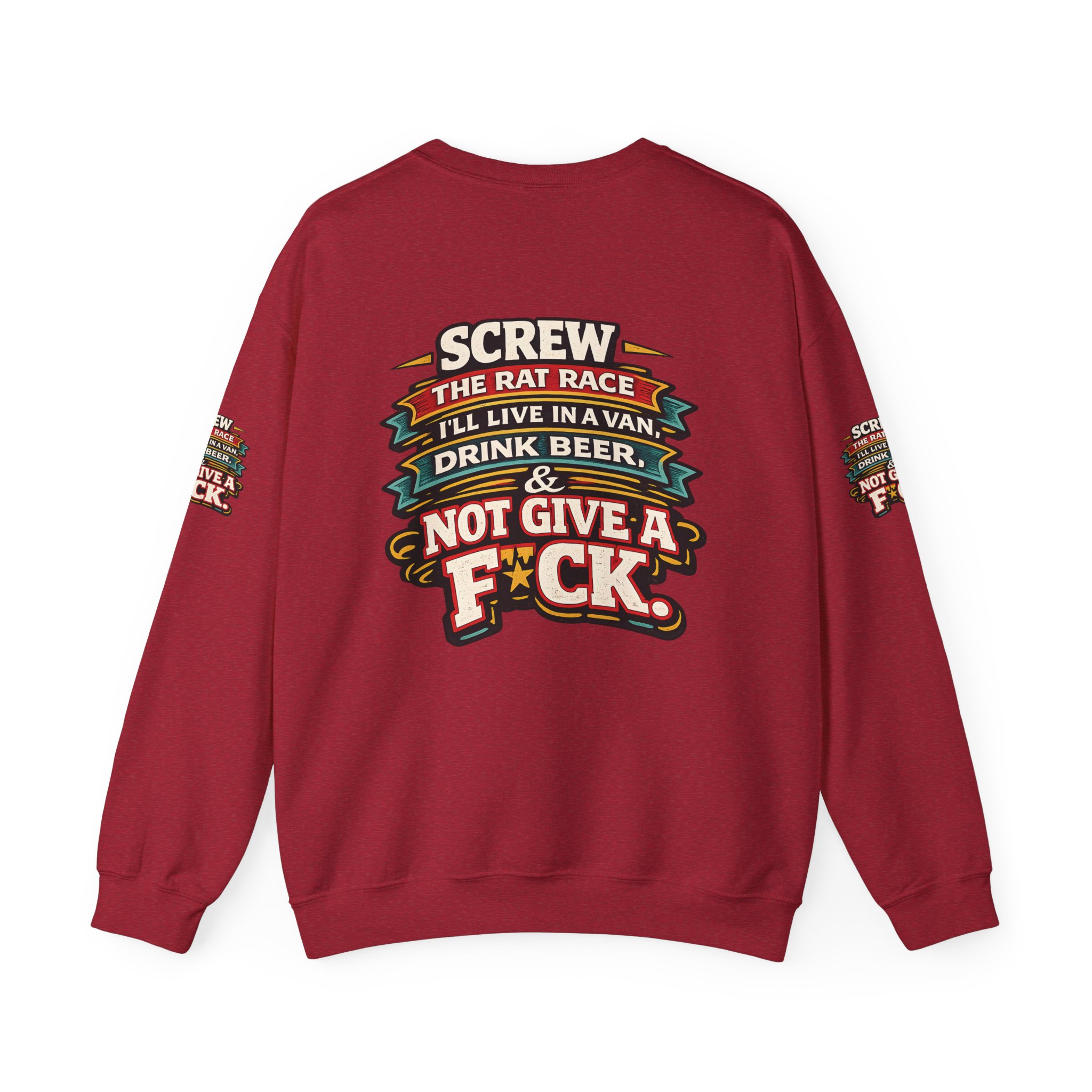 Unisex Heavy Blend™ Crewneck Sweatshirt — "Screw The Rat Race" Design F**K-Line
