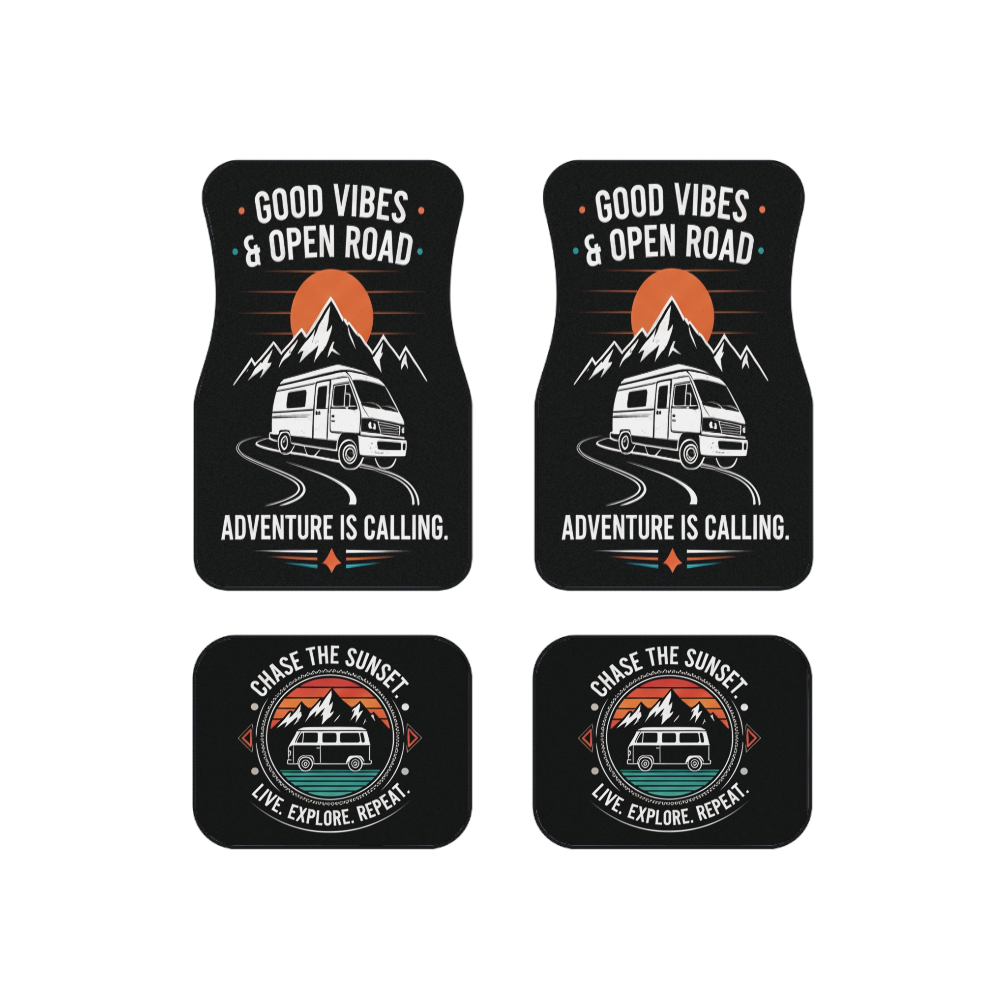 14191265718153285942_2048-1.jpeg Car Mats (Set of 4)— "Good Vibes & Open Road" Adventure Van Floor Mat Set