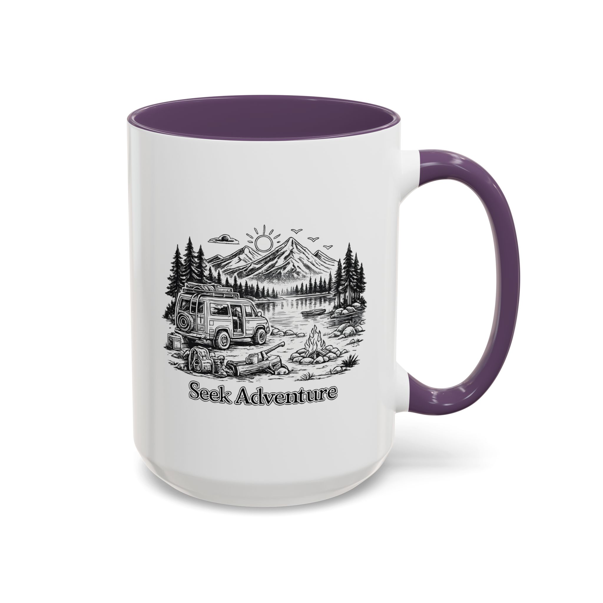 Accent Coffee Mug (11, 15oz) — "Seek Adventure" Design Minimal-Line