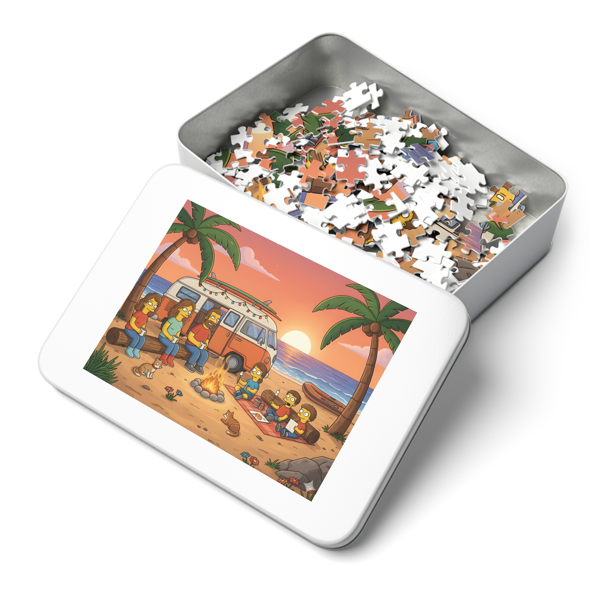 Jigsaw Puzzle with Tin — Sunset Surf Van Scene