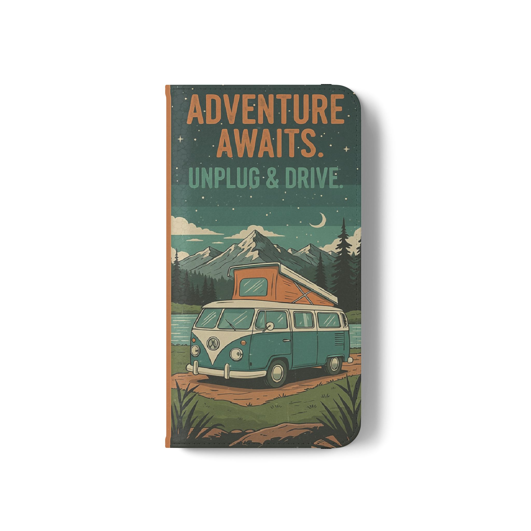 Flip Phone Case — "Adventure Awaits Unplug & Drive" Wallet Case