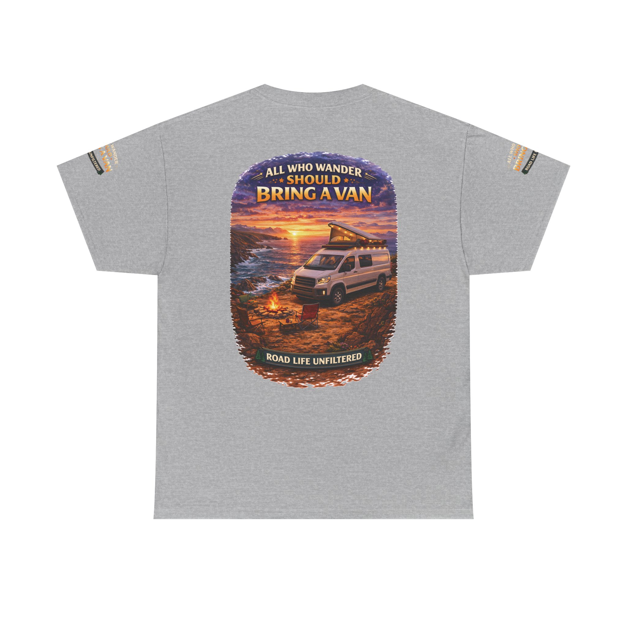 Unisex Heavy Cotton Tee — "All Who wander Should Bring A Van" Design Scenic-Line