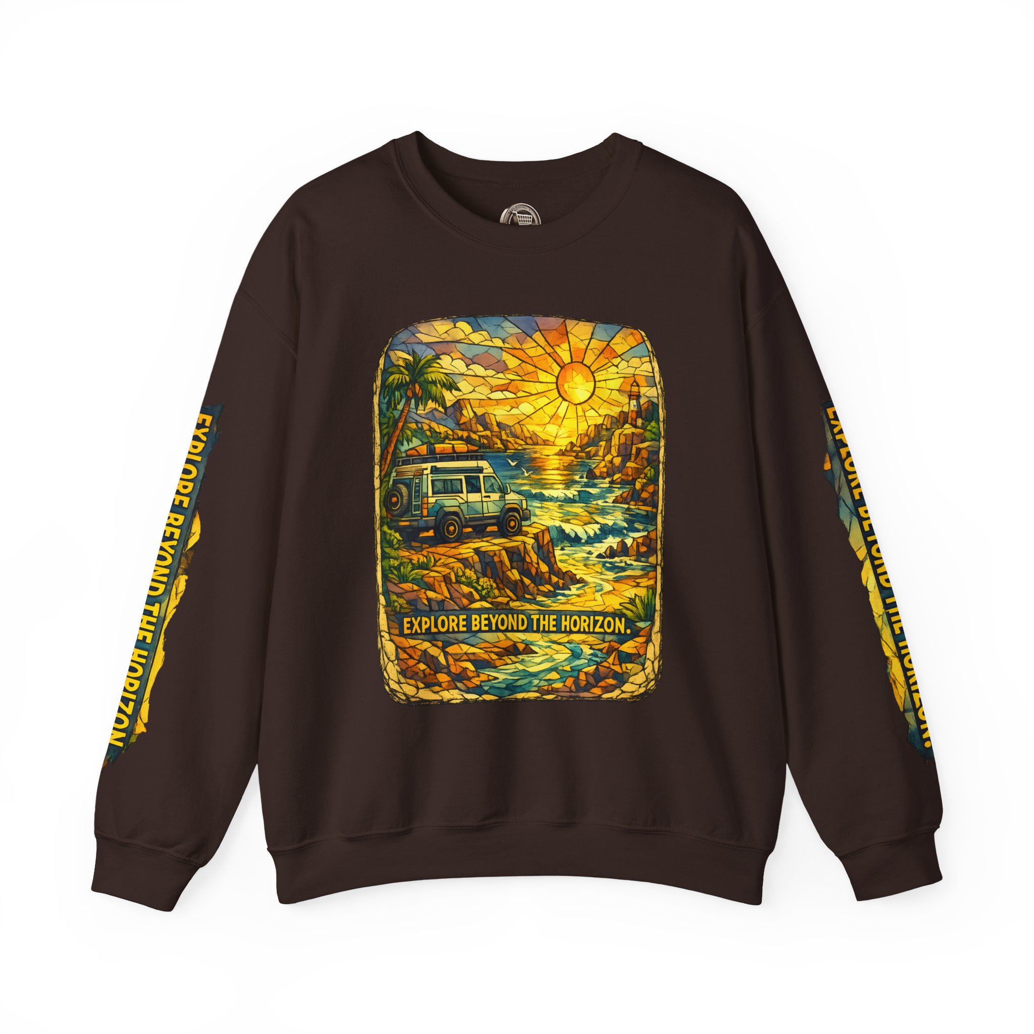 Unisex Heavy Blend™ Crewneck Sweatshirt — "Explore Beyond The Horizon" Design Cubic-Line