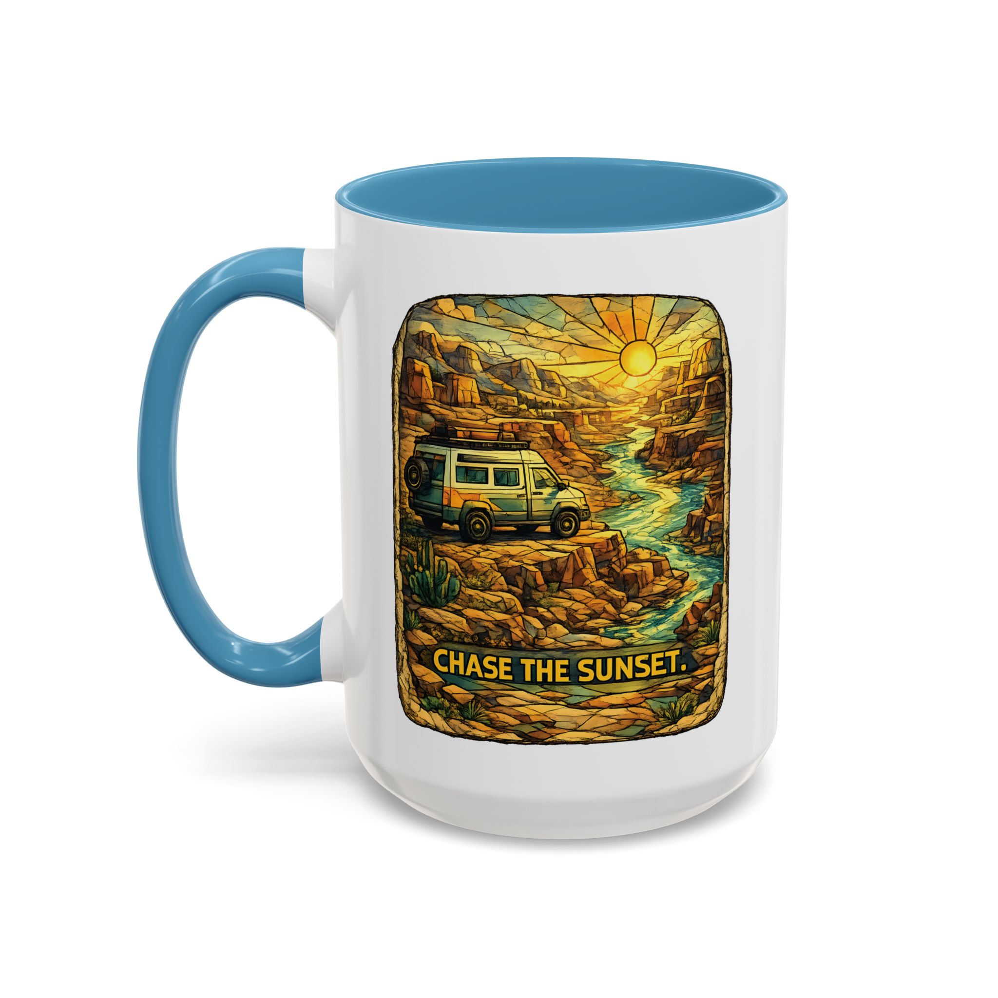 Accent Coffee Mug (11, 15oz) — "Chase The Sunset" Design Cubic-Line