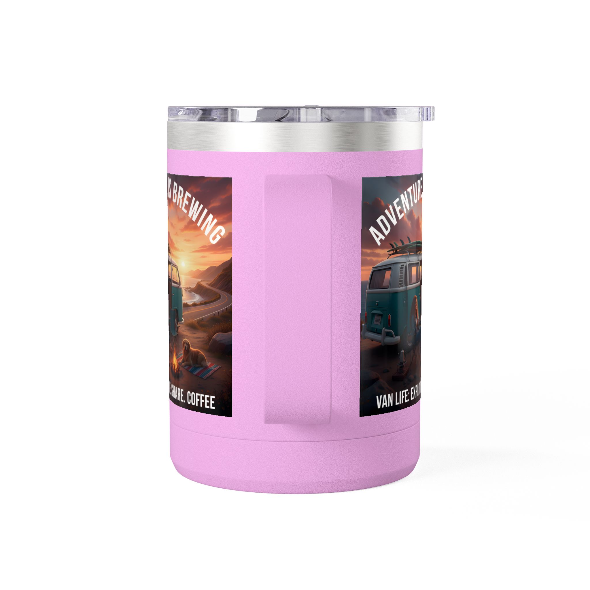 Coffee Mug Tumbler, 15oz-- "Adventure Is Brewing"