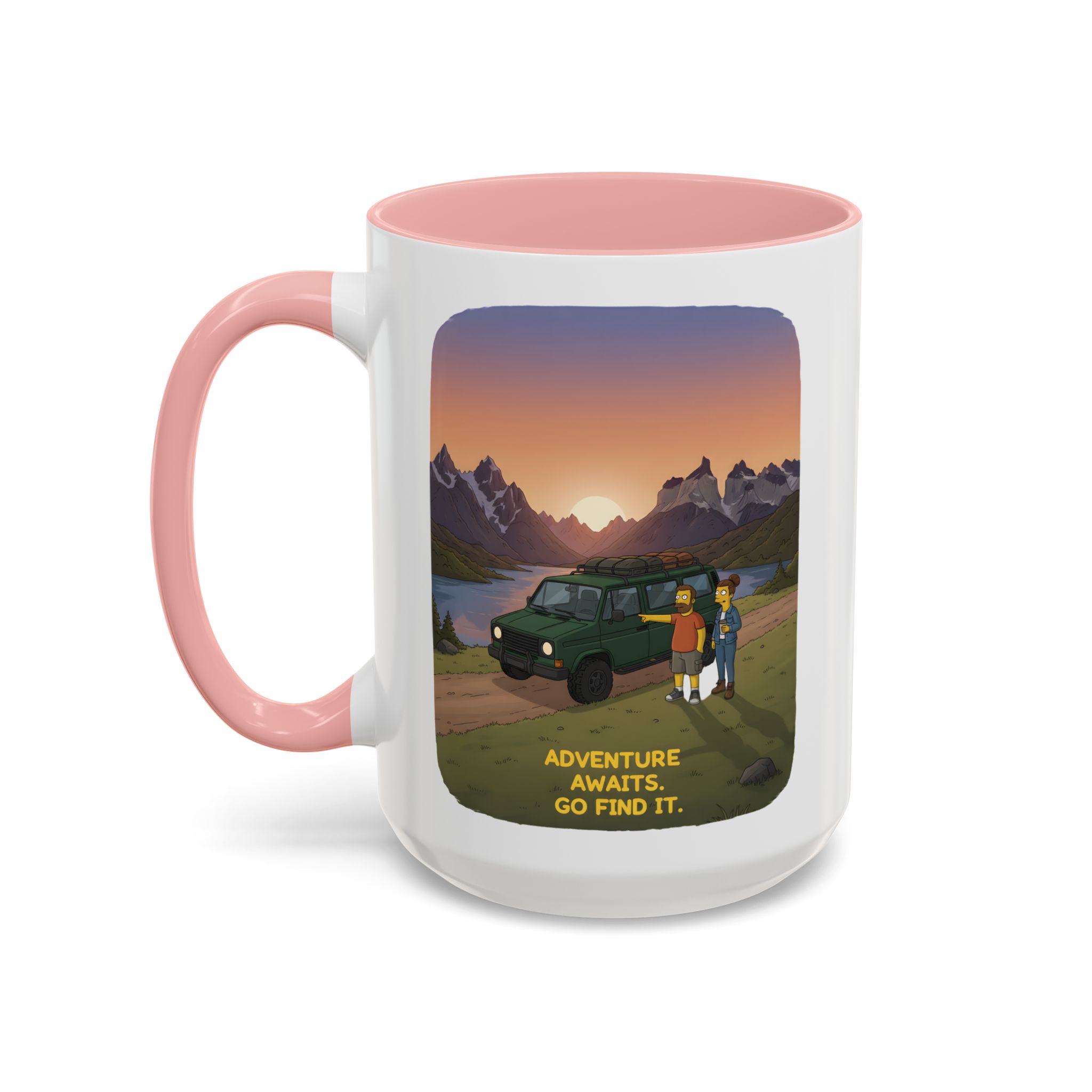 Accent Coffee Mug (11, 15oz) — "Adventure Awaits-Go Find It" Design Sitcom-Line