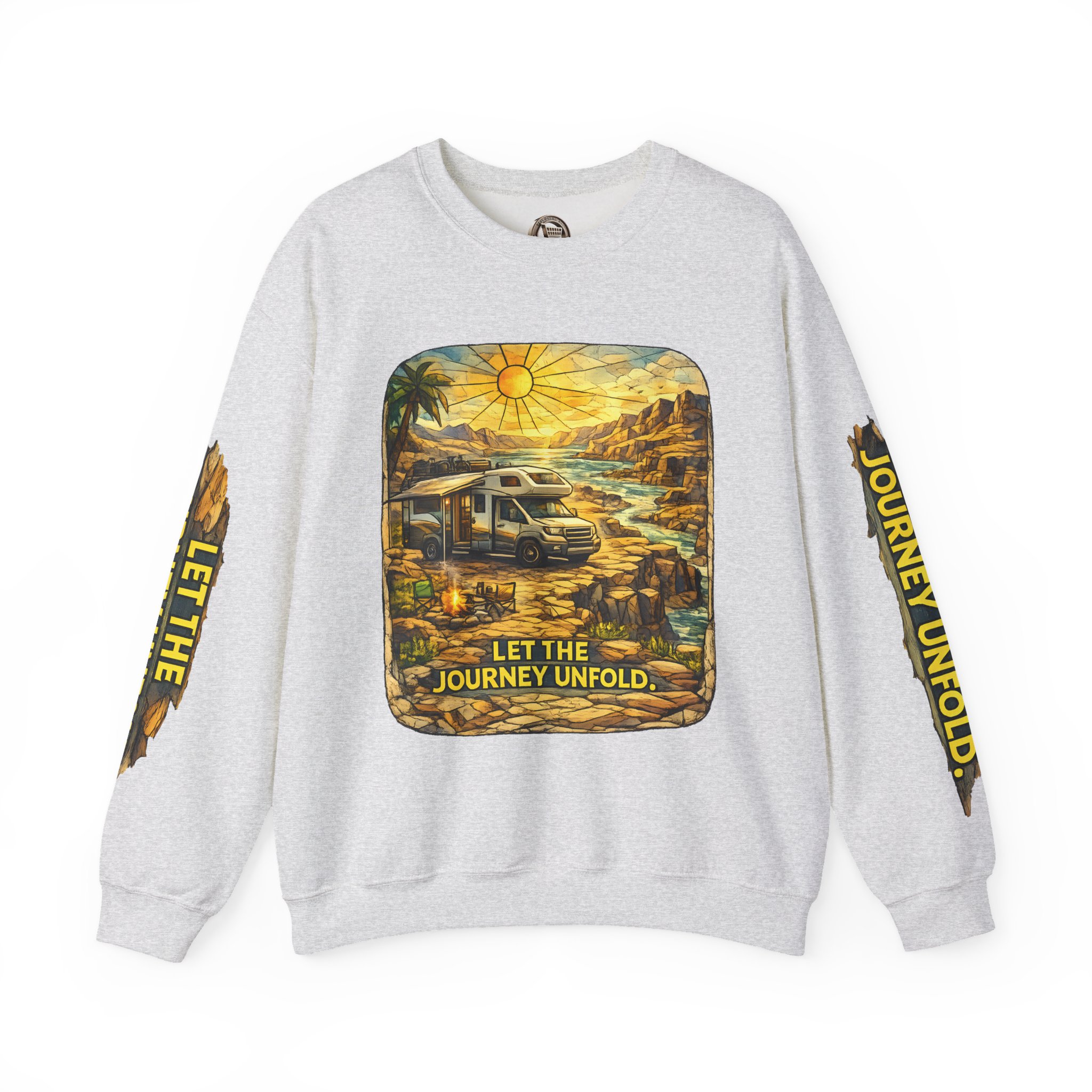 Unisex Heavy Blend™ Crewneck Sweatshirt — "Let The Journey Unfold" Design Cubic-Line
